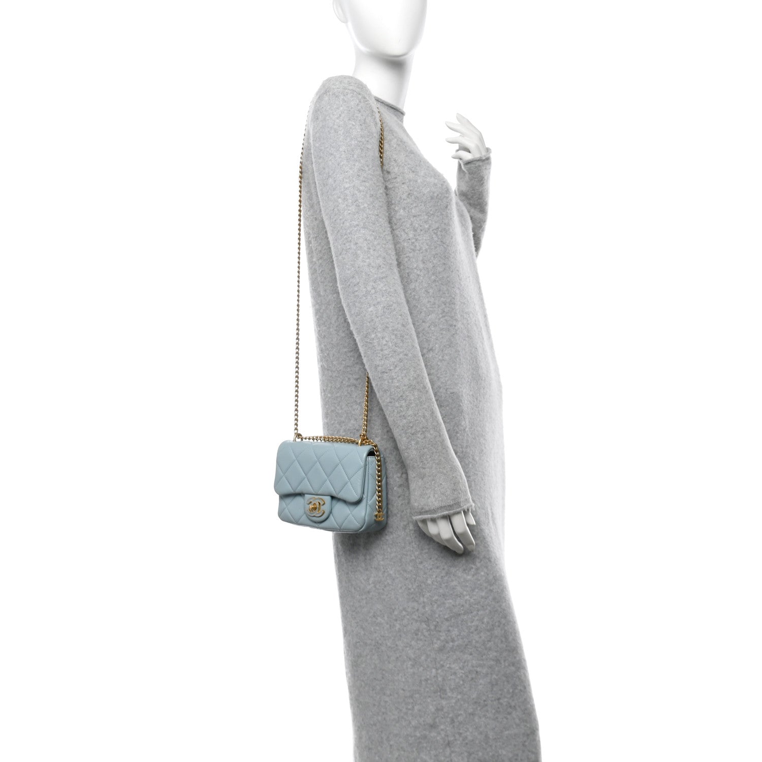 Lambskin Enamel Quilted Mini Pending CC Square Flap Light Blue