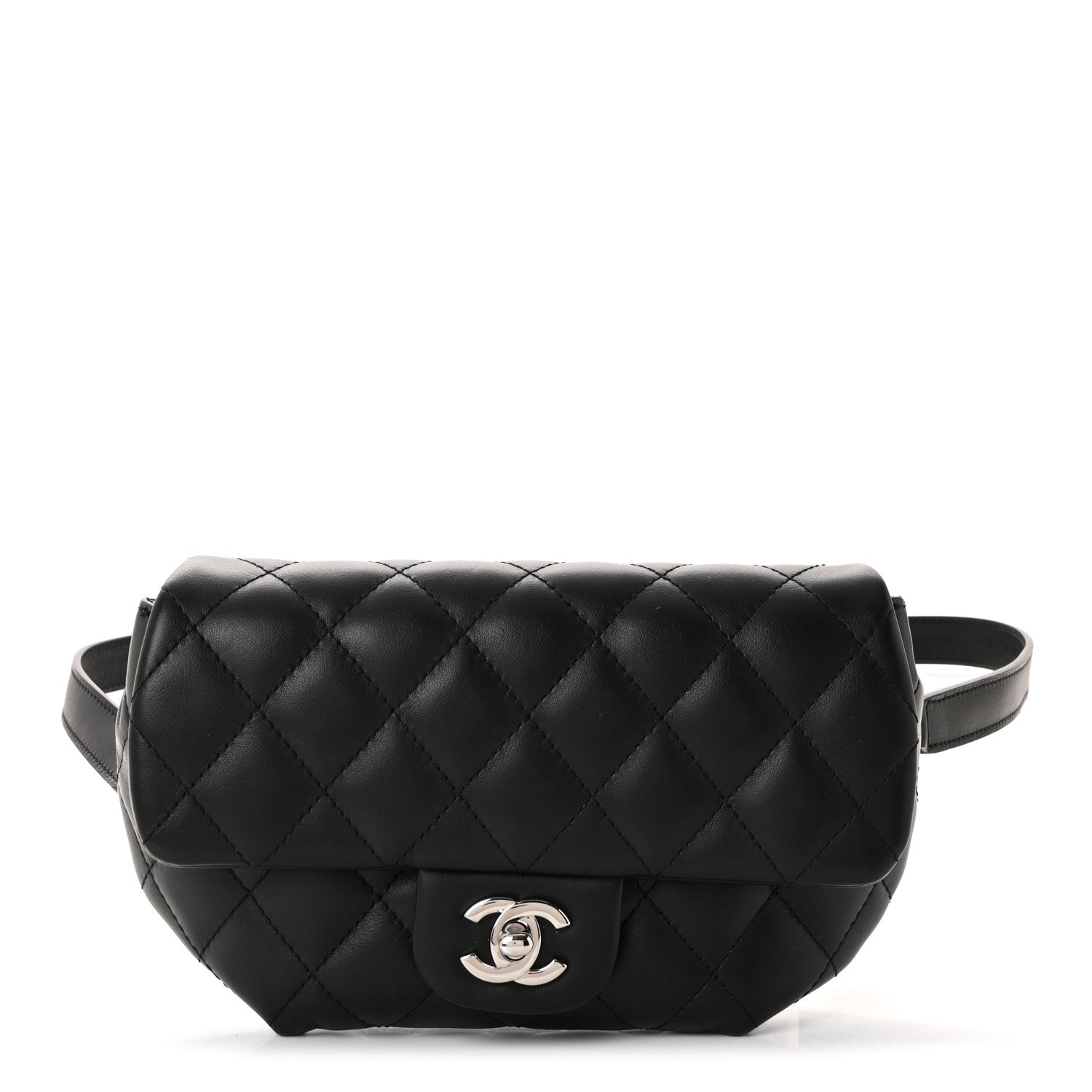 Calfskin Quilted CC Uniform Flap Belt Bag Black