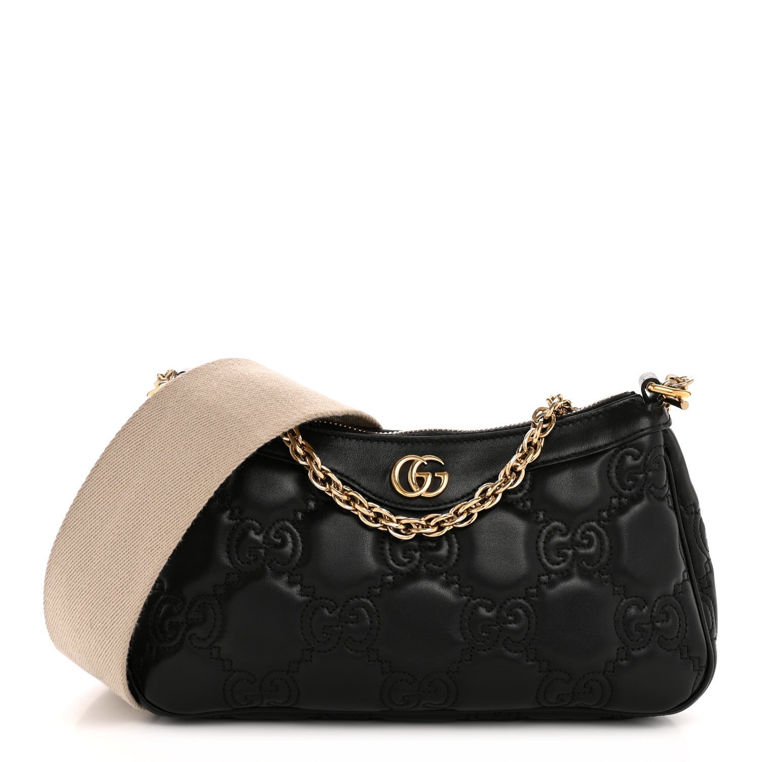 Calfskin GG Matelasse Chain Handbag Black Natural