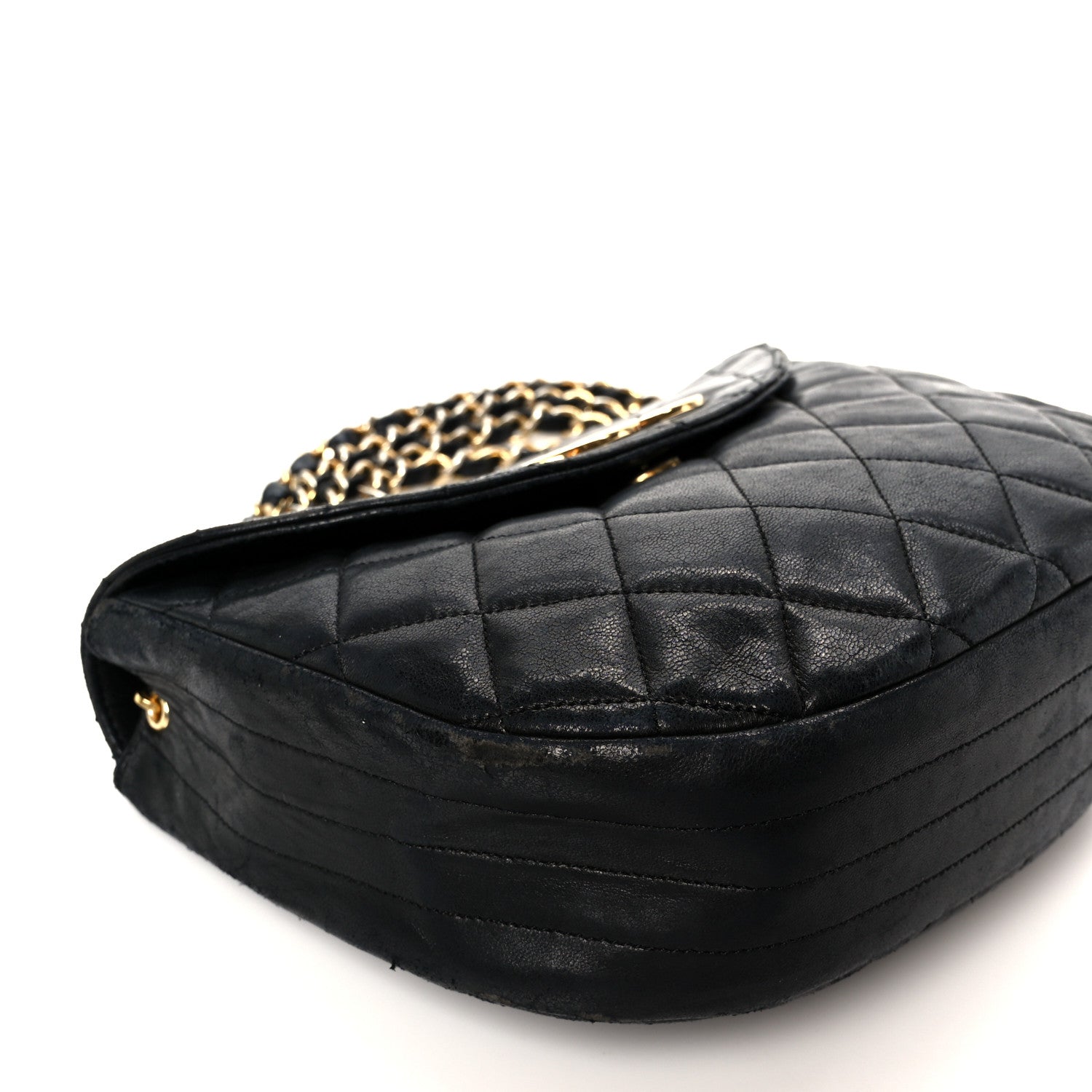 Lambskin Quilted Half Moon Flap Black