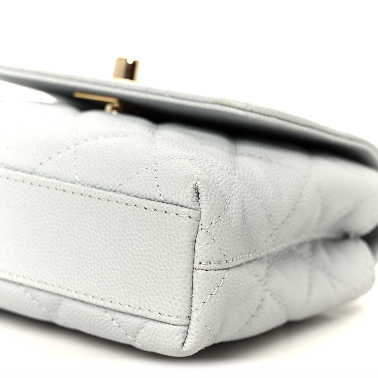 Caviar Lizard Embossed Quilted Coco Handle Clutch With Chain Light Blue