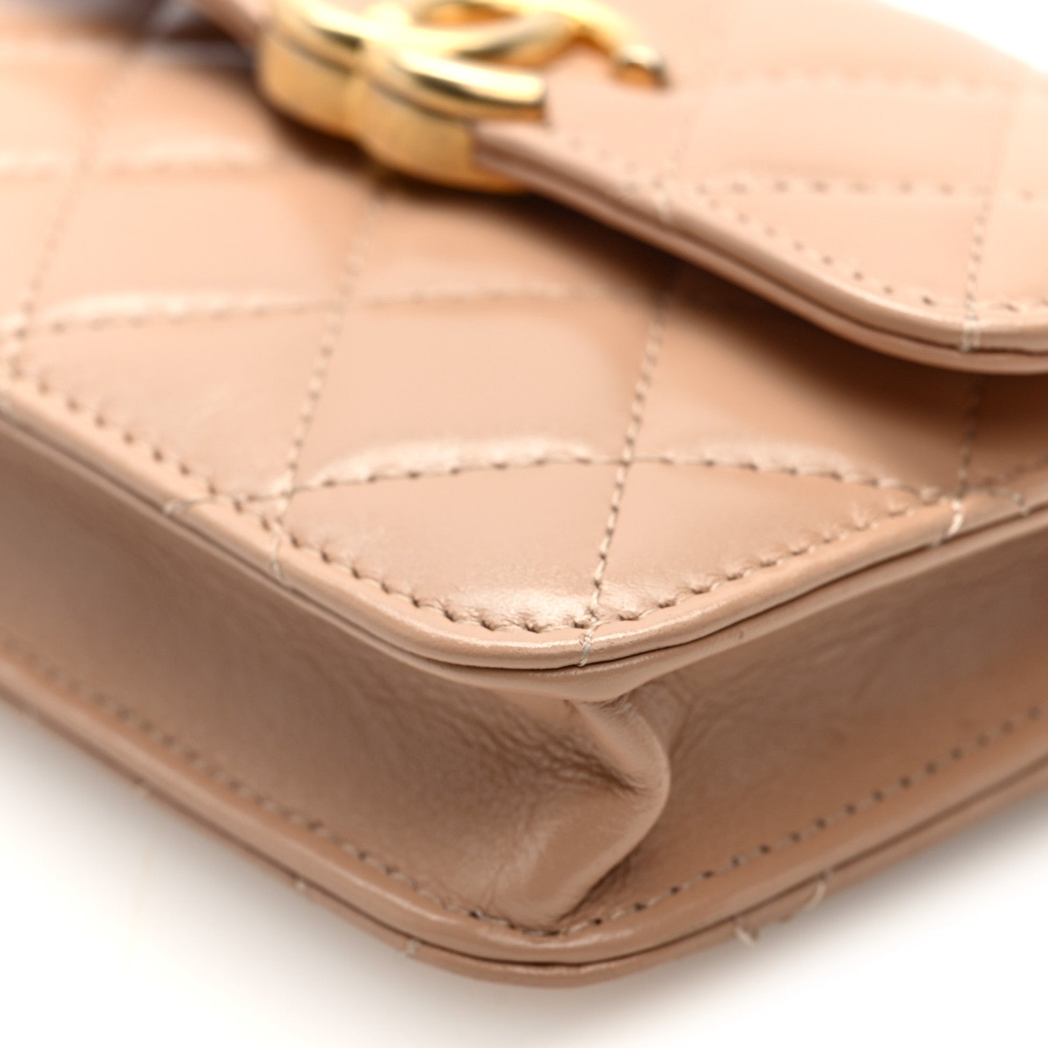 Calfskin Quilted Perfect Fit Coin Purse With Chain Beige