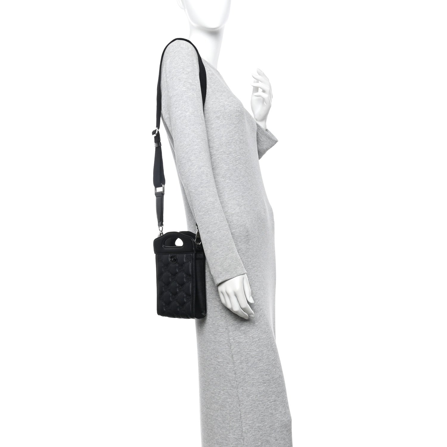Nylon Calfskin Enamel GG Matelasse Mini Top Slip Handle Crossbody Bag Black