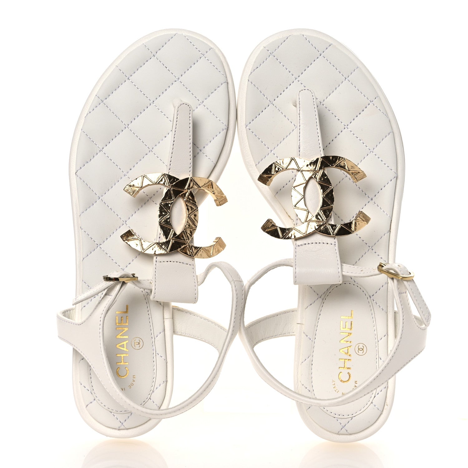 Lambskin CC Thong Sandals 36 White