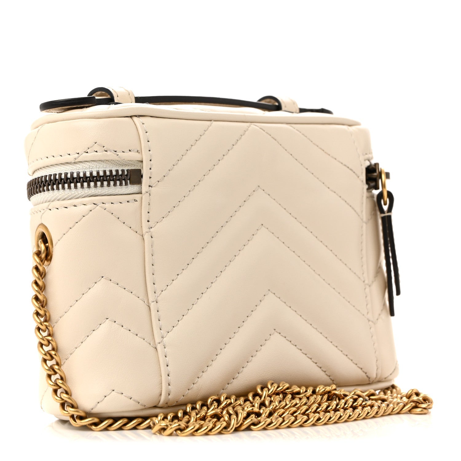 Calfskin Matelasse Chevron Mini GG Marmont Top Handle Bag Mystic White
