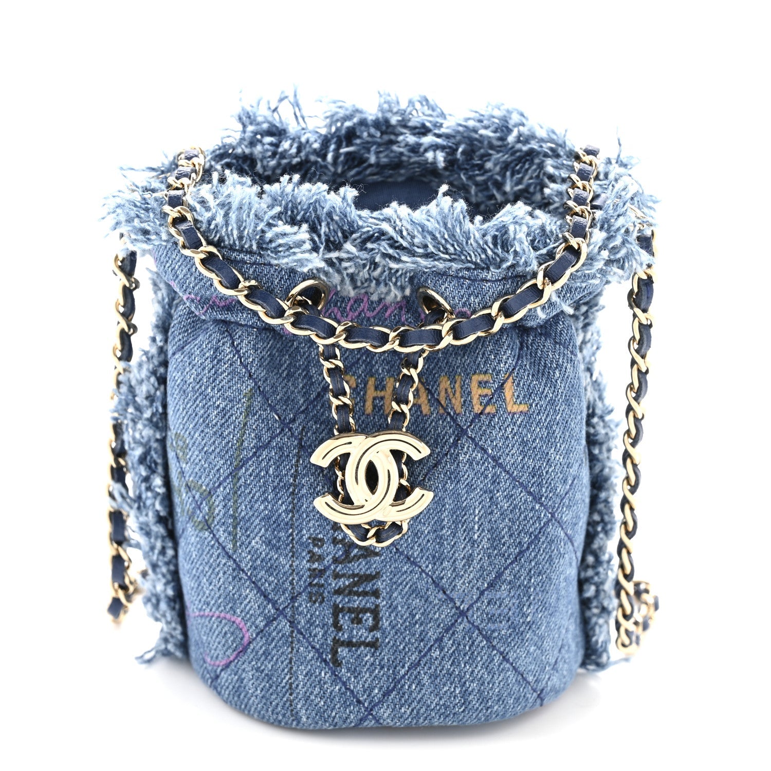 Denim Quilted Mood Mini Bucket With Chain Blue Multicolor