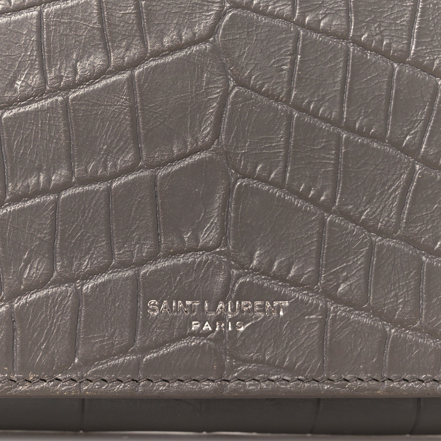 Calfskin Crocodile Embossed Classic Large Flap Wallet Fog