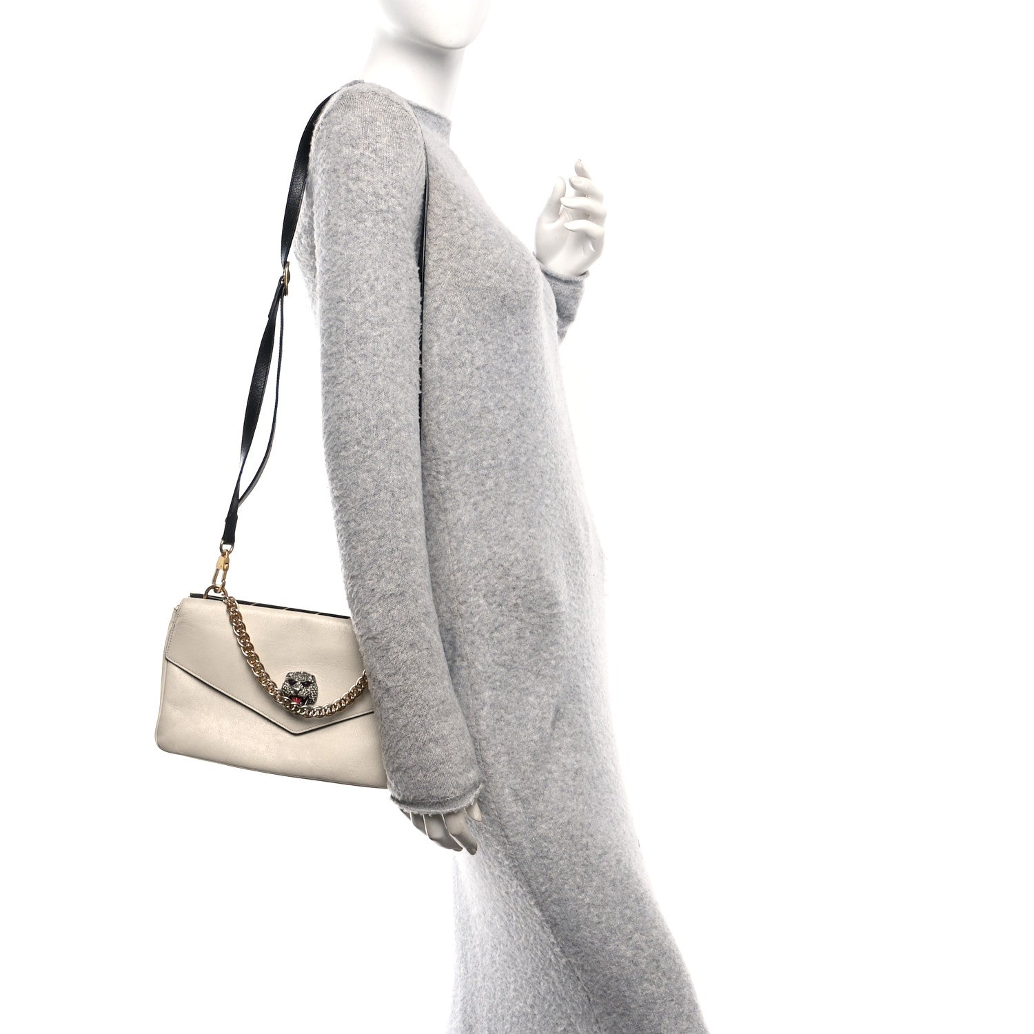 Calfskin Diagonal GG Medium Thiara Double Envelope Shoulder Bag Black White