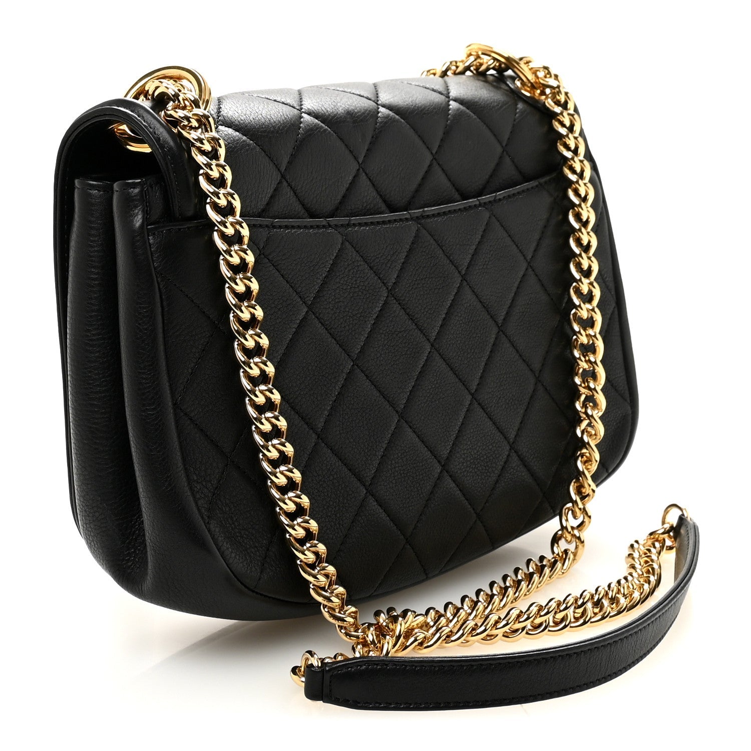 Calfskin Quilted Small Underline Flap Black