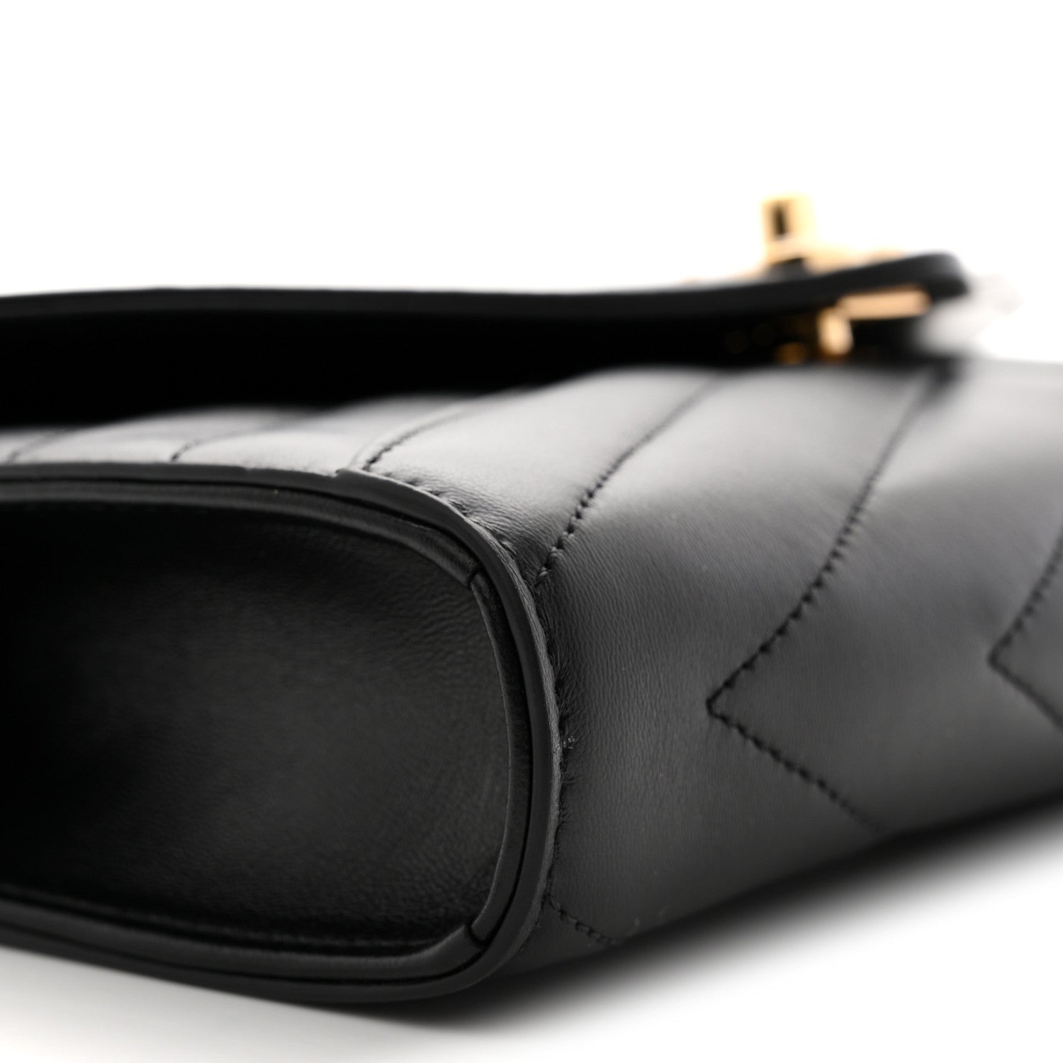 Lambskin Chevron Quilted Top Handle Envelope Clutch Black