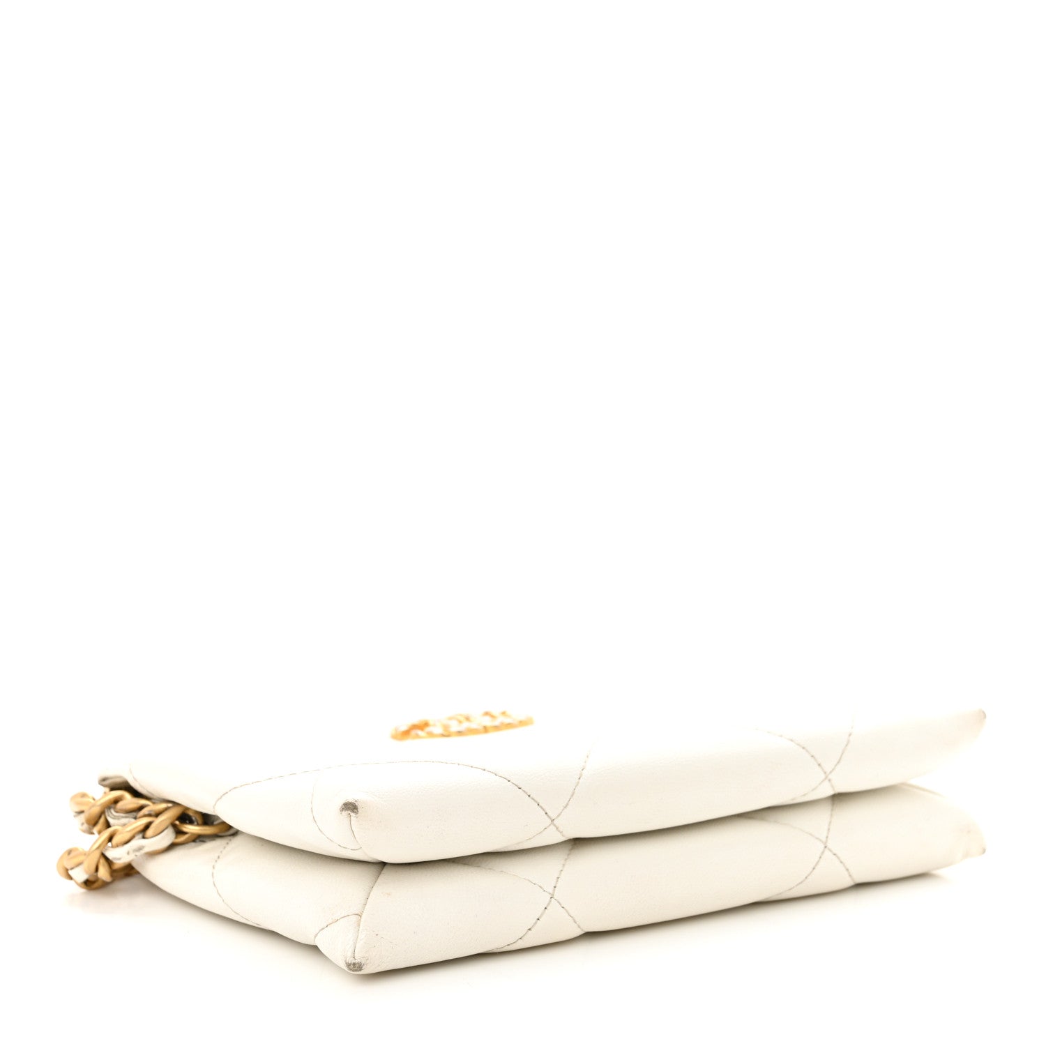 Shiny Goatskin Quilted Chanel 19 Small Pouch With Handle White