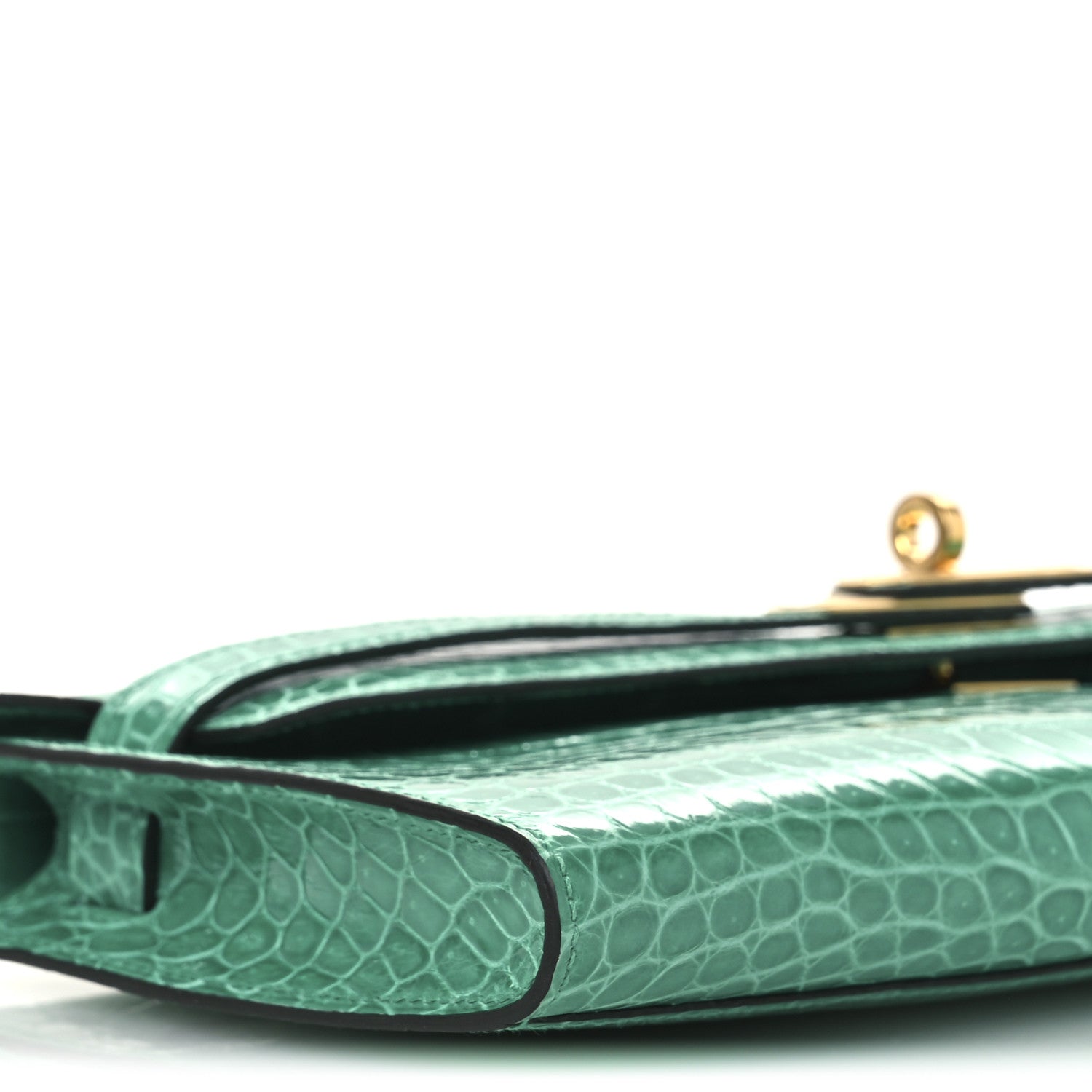 Shiny Porosus Crocodile Kelly Cut Pochette Vert Jade