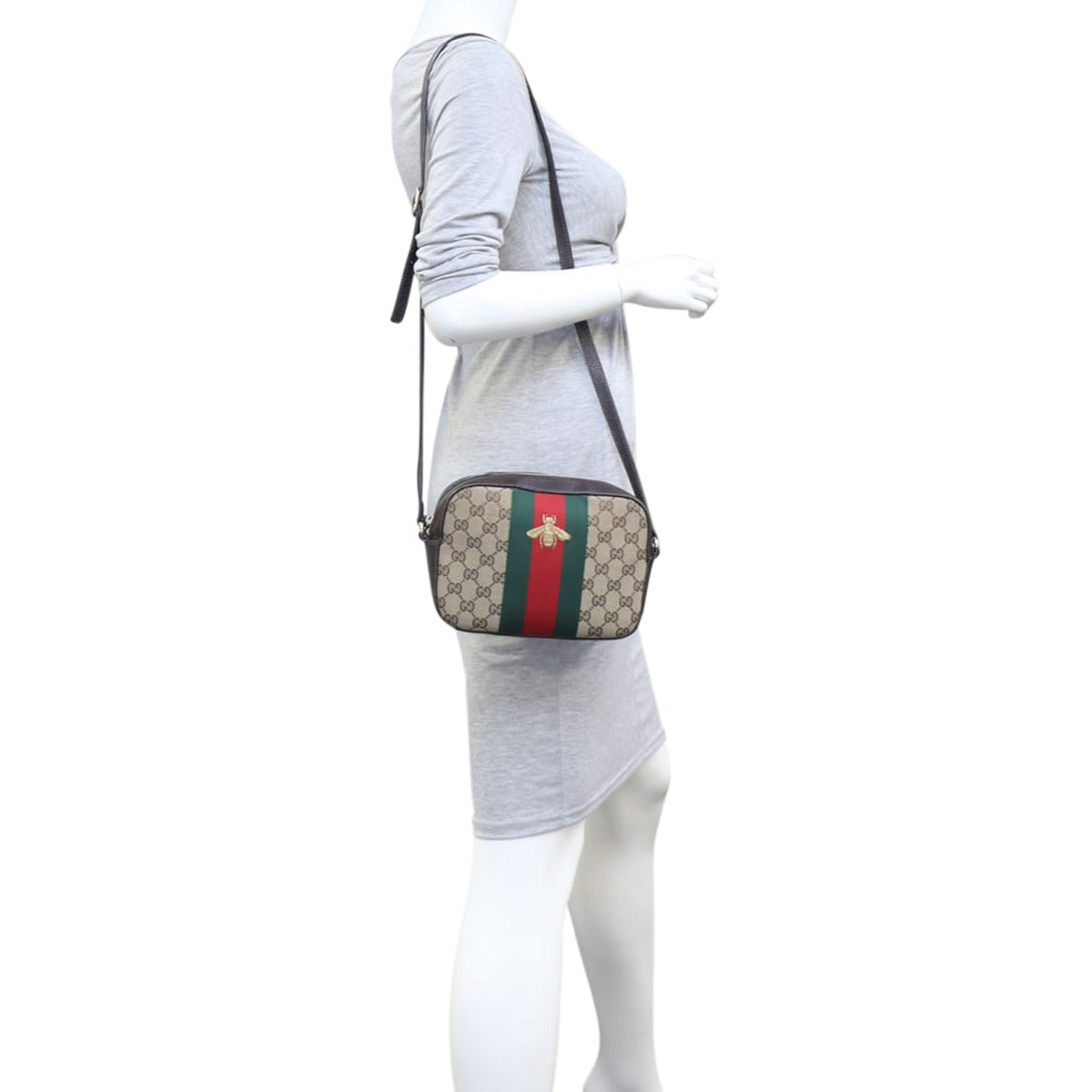 Gucci GG Canvas Webby Bee Crossbody Bag