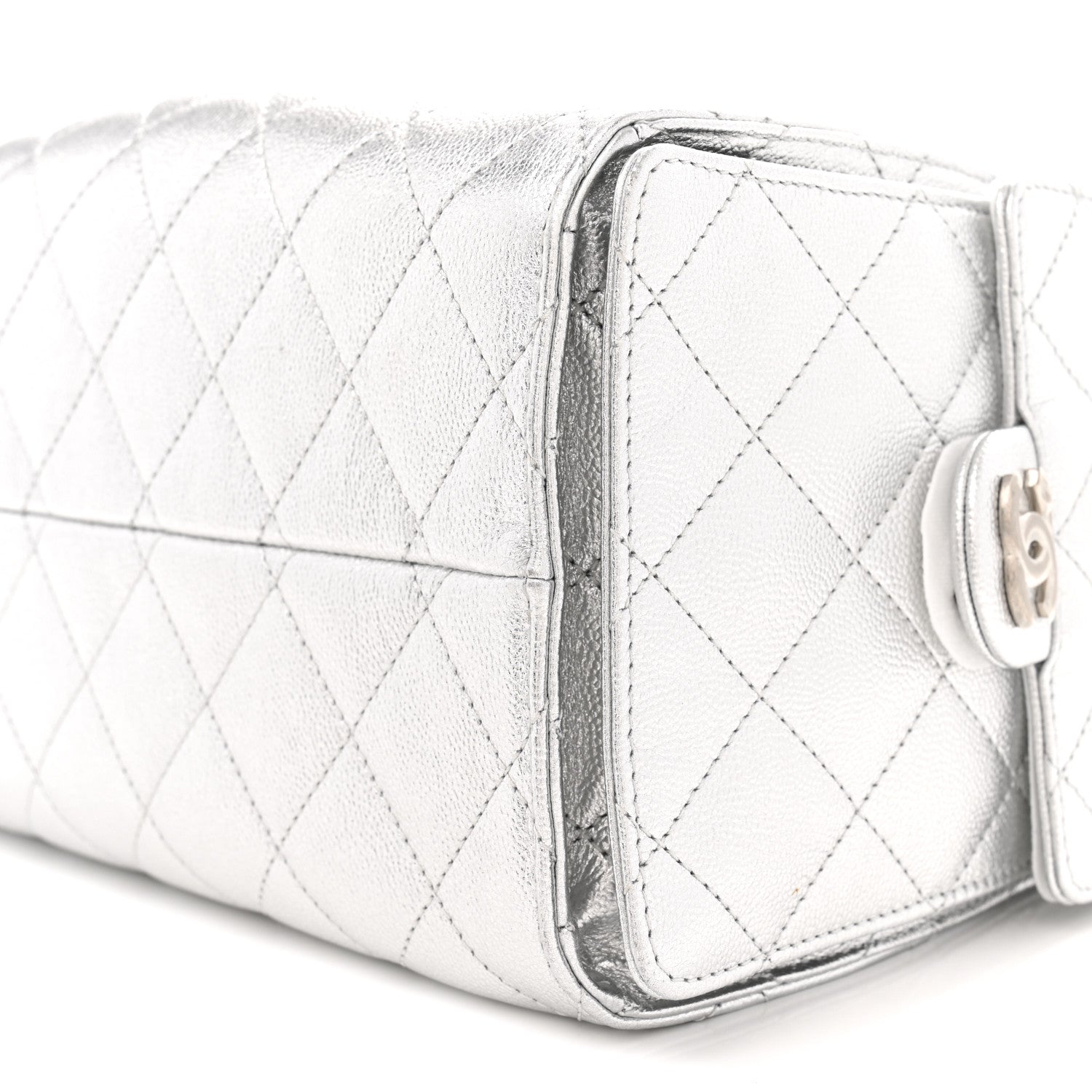 Metallic Caviar Quilted Small Chanel 25 Handbag Silver