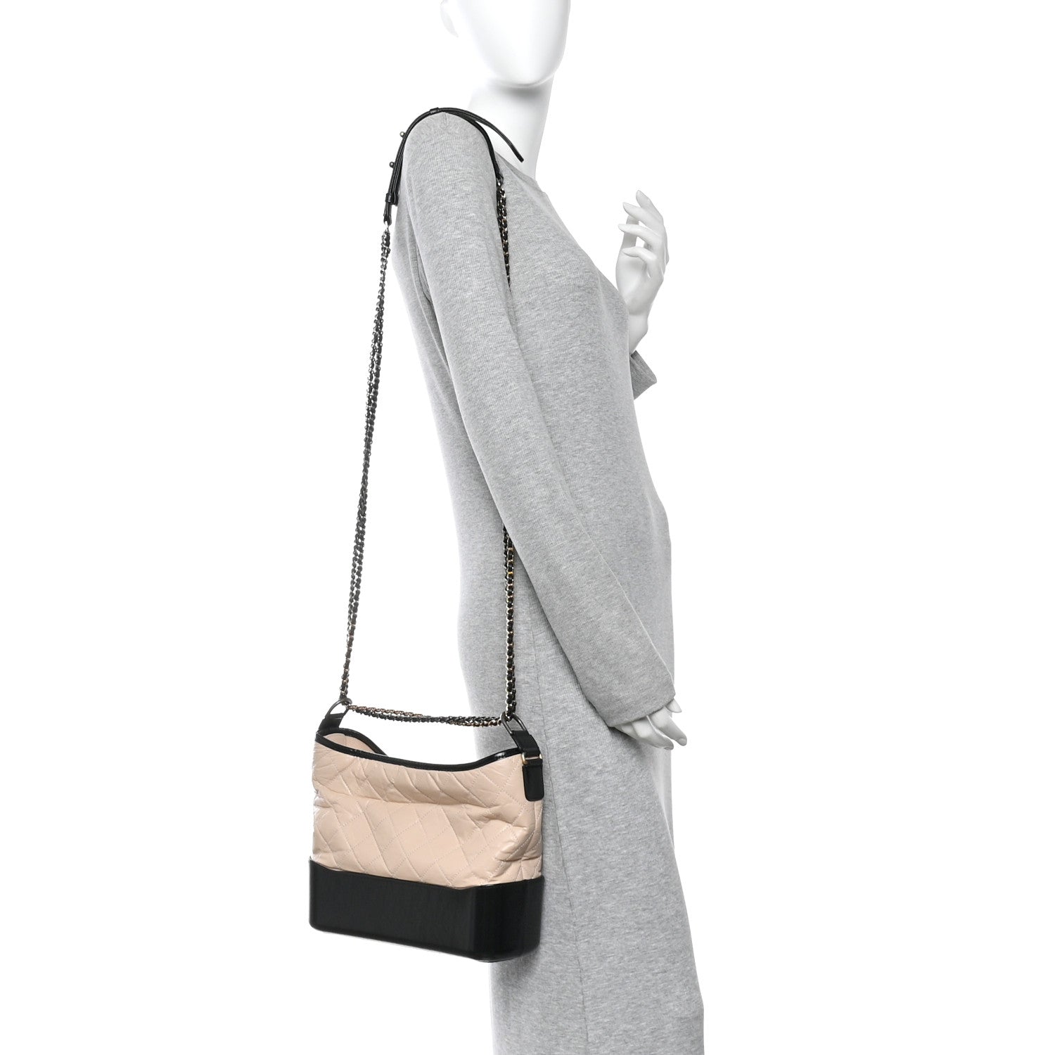 Aged Calfskin Quilted Medium Gabrielle Hobo Beige Black