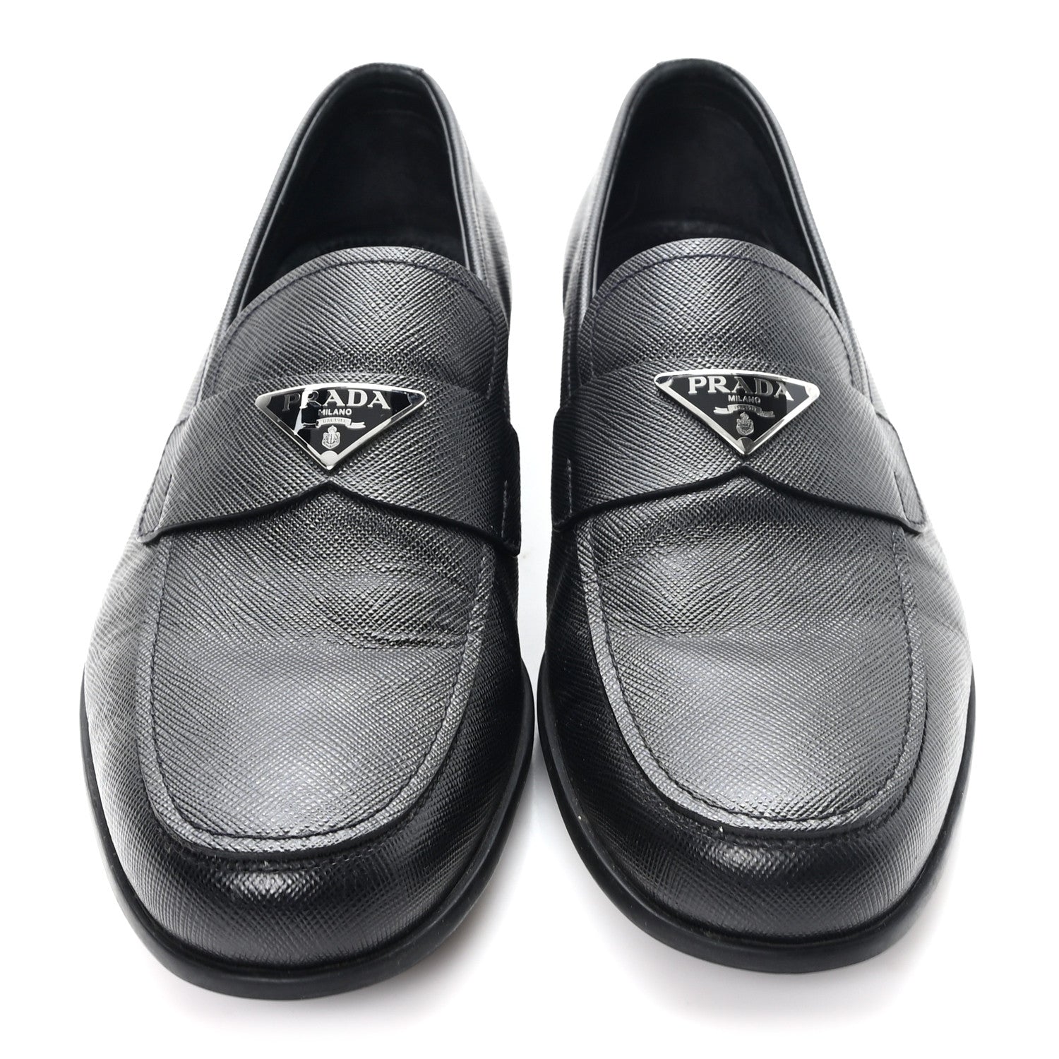 Saffiano Mens Triangle Loafers 6 Black