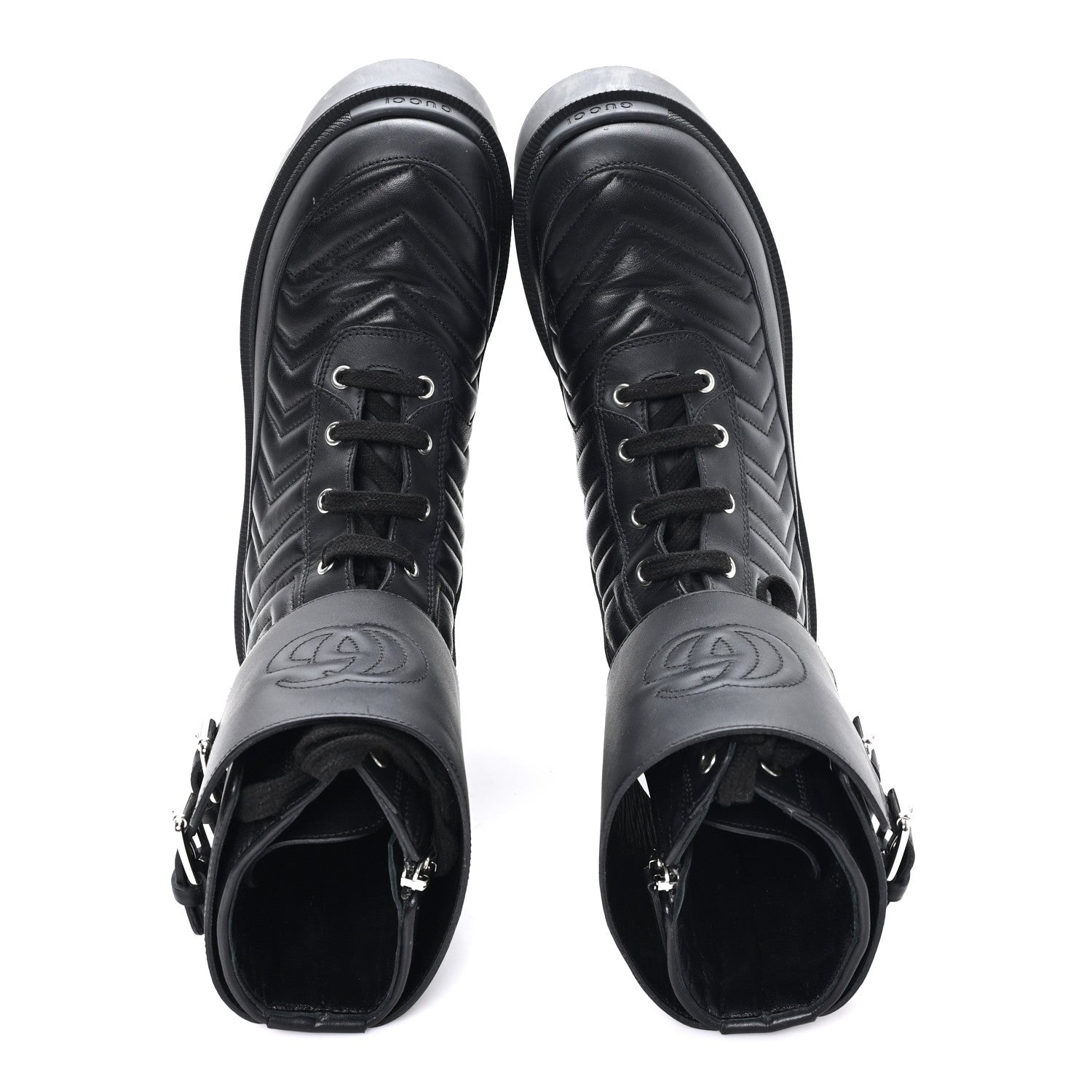 Nappa Frances GG Matelasse Platform Combat Boots 39 Black