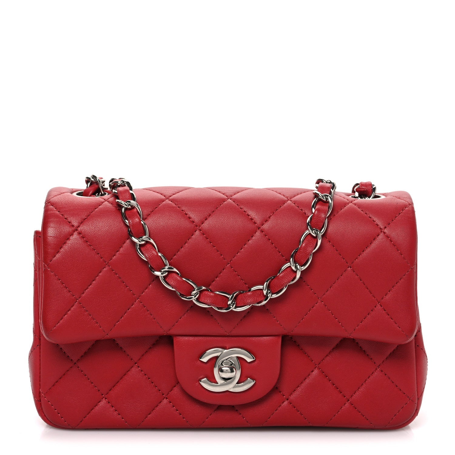 Lambskin Quilted Mini Rectangular Flap Red