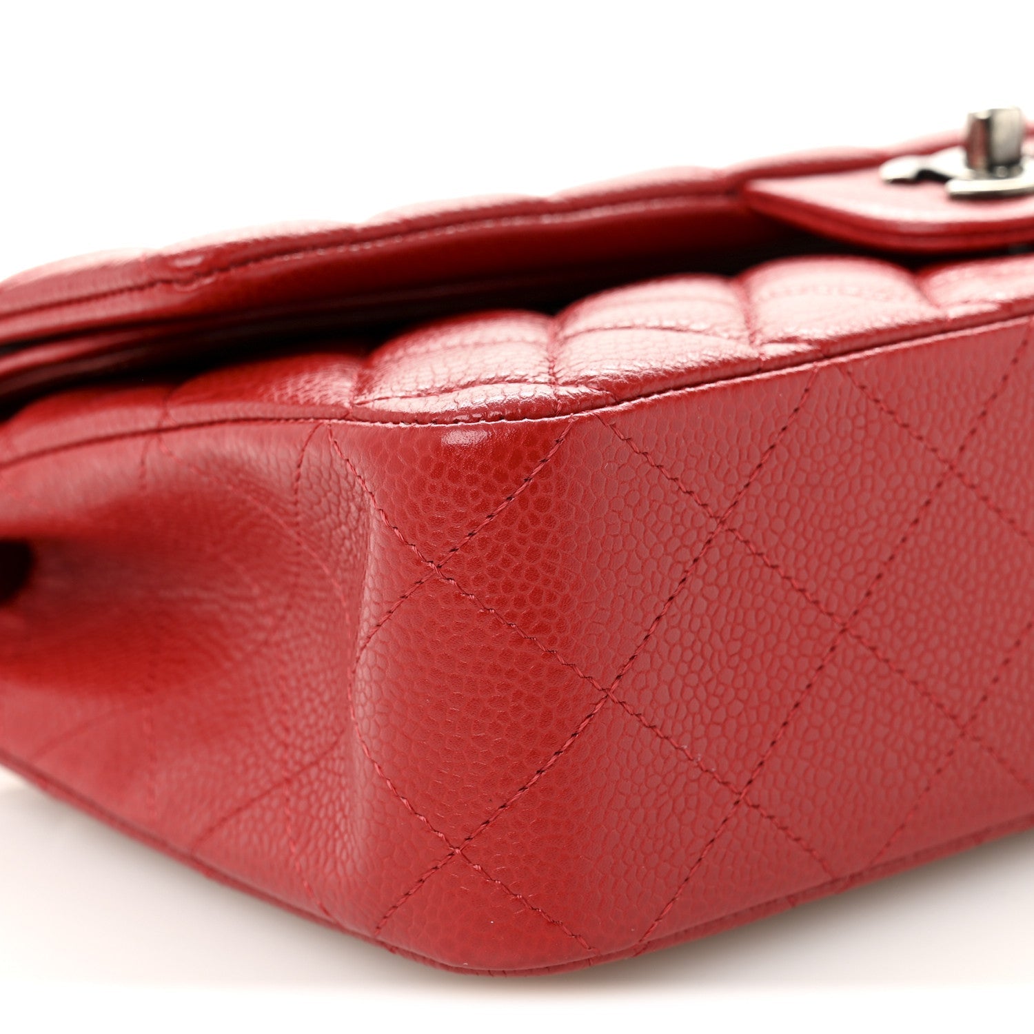 Caviar Quilted Medium Double Flap Red