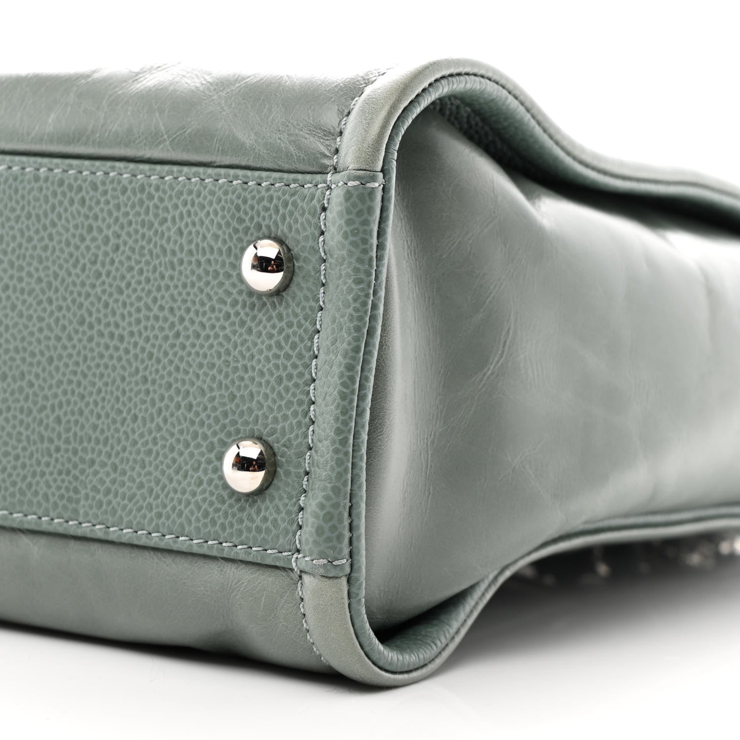 Glazed Calfskin Mini Deauville Tote Green
