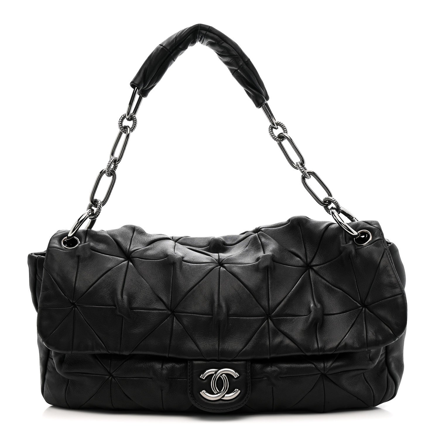 Lambskin Quilted Soft Squares Origami Flap Black