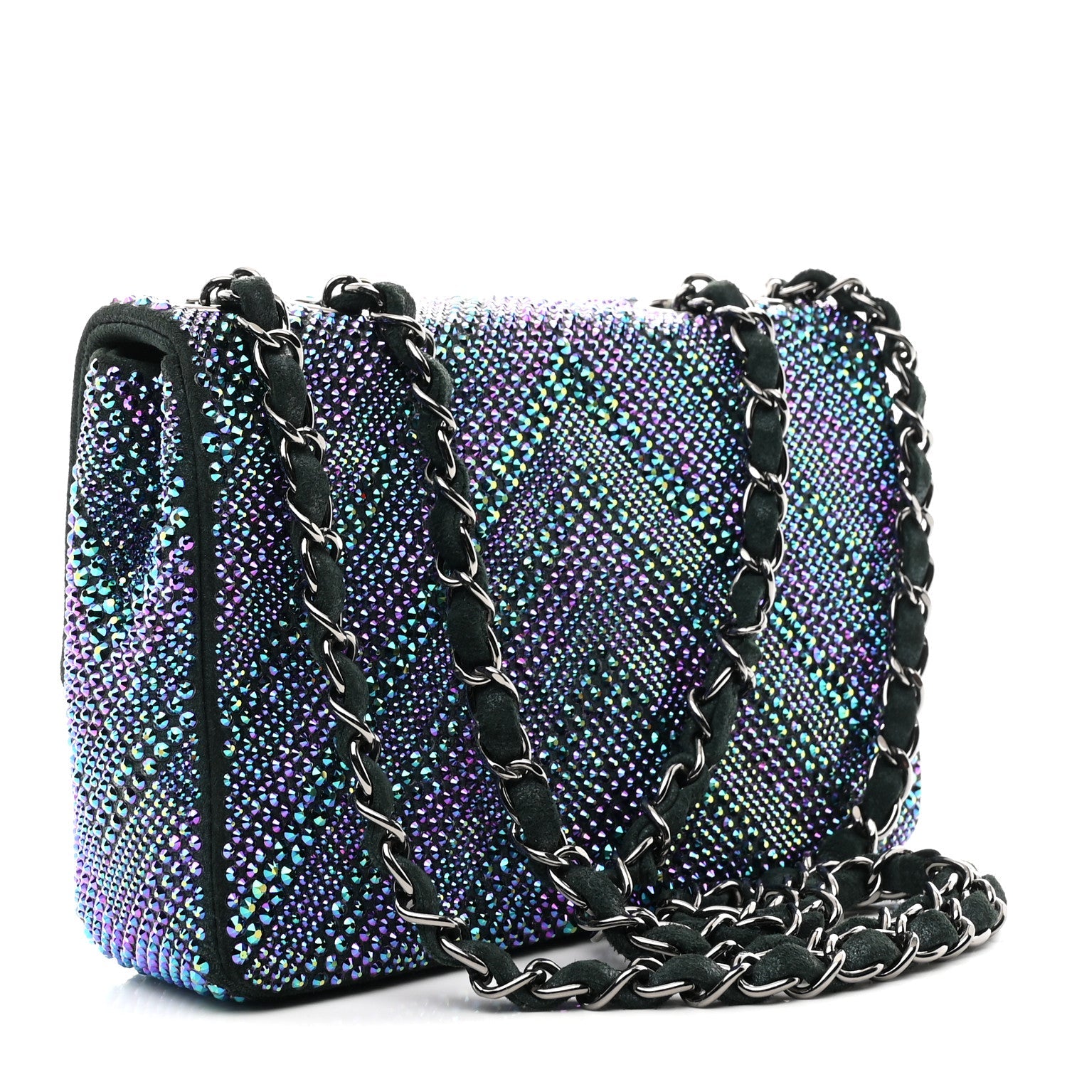 Metallic Goatskin Strass Small Flap Bag Multicolor