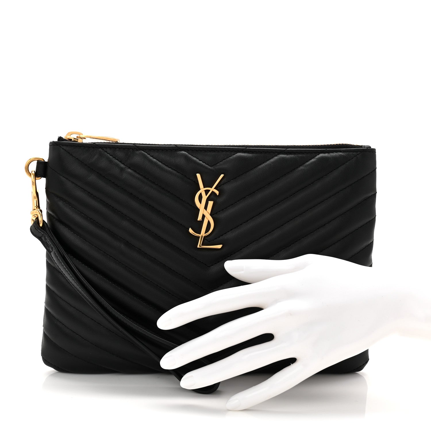 Calfskin Matelasse Chevron Monogram A5 Wristlet Black