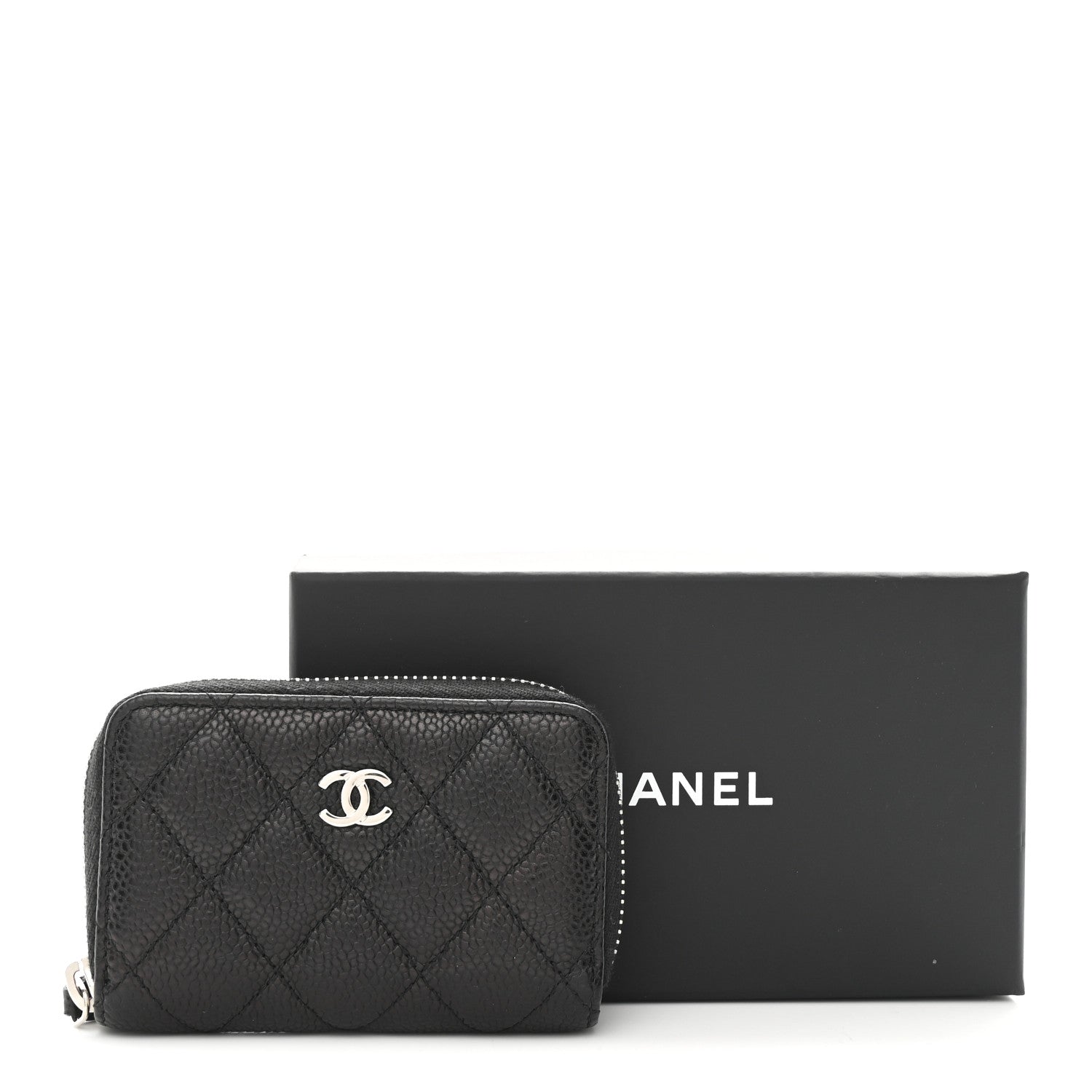 Caviar Quilted Zip Coin Purse Black