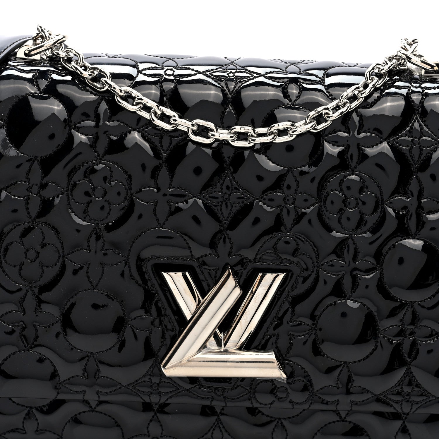Vernis Flower Quilted Twist Shoulder Bag GM Black