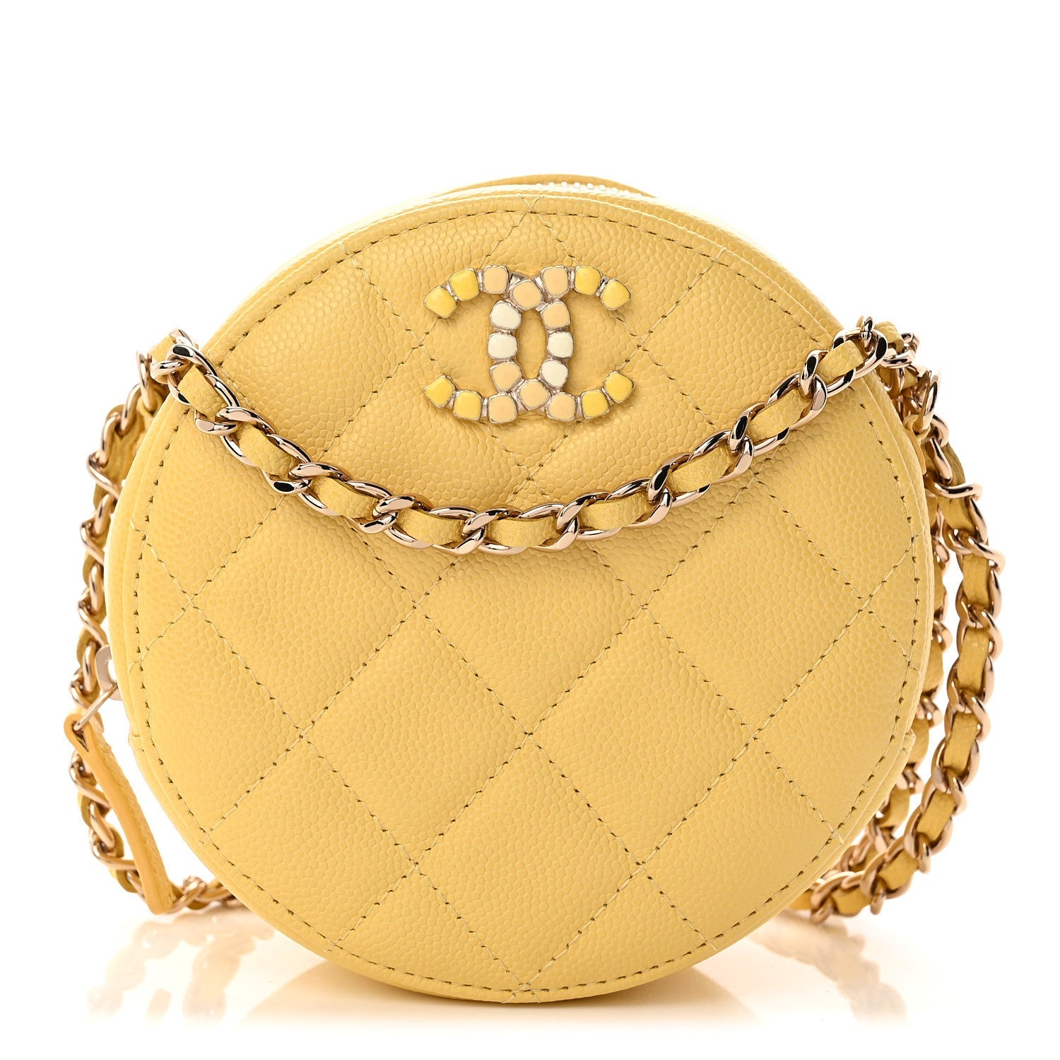 Caviar Quilted Gripoix CC Round Clutch With Chain Yellow