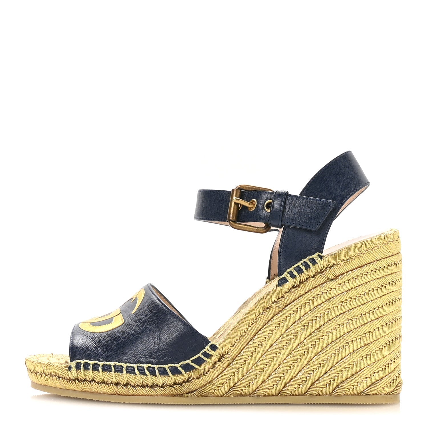 Calfskin Espadrille Platform 95 Wedge Sandals 36 Blu Agata Oro Vecchi