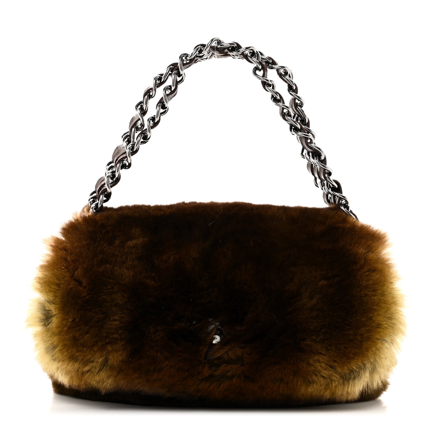 Rabbit Fur Chain Flap Brown