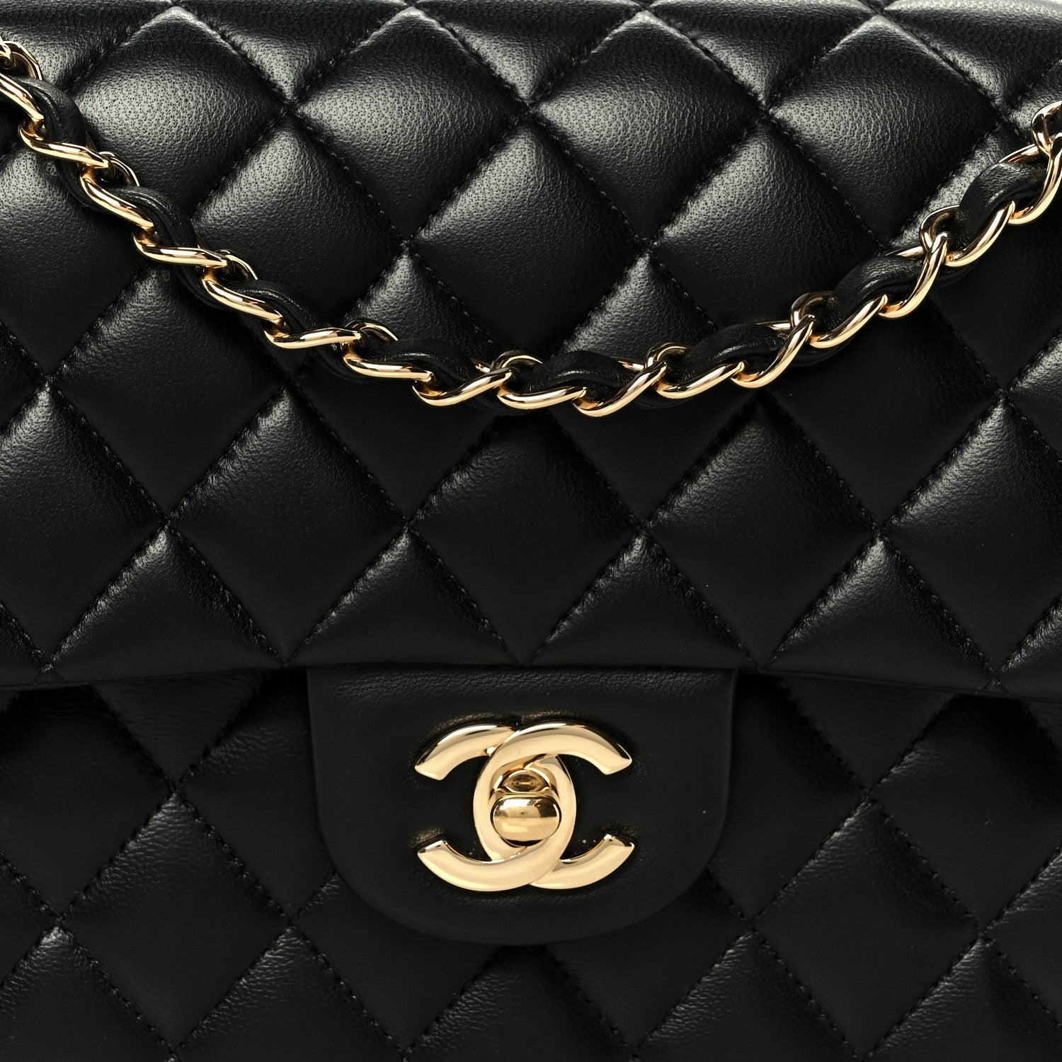 Lambskin Quilted Small Double Flap Black