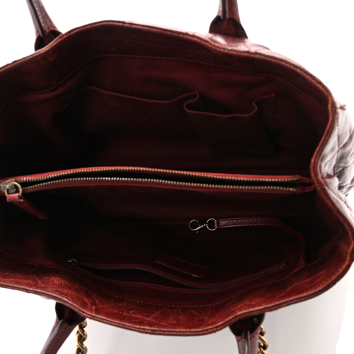 Glazed Caviar Quilted Small Shiva Tote Burgundy