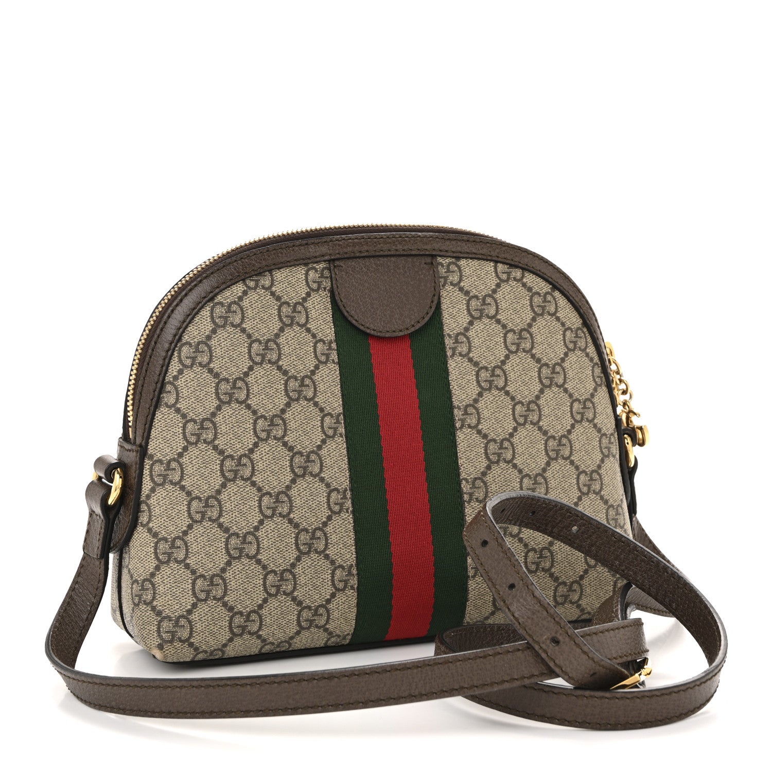 GG Supreme Monogram Textured Dollar Calfskin Web Small Ophidia Dome Shoulder Bag Beige Ebony New Acero