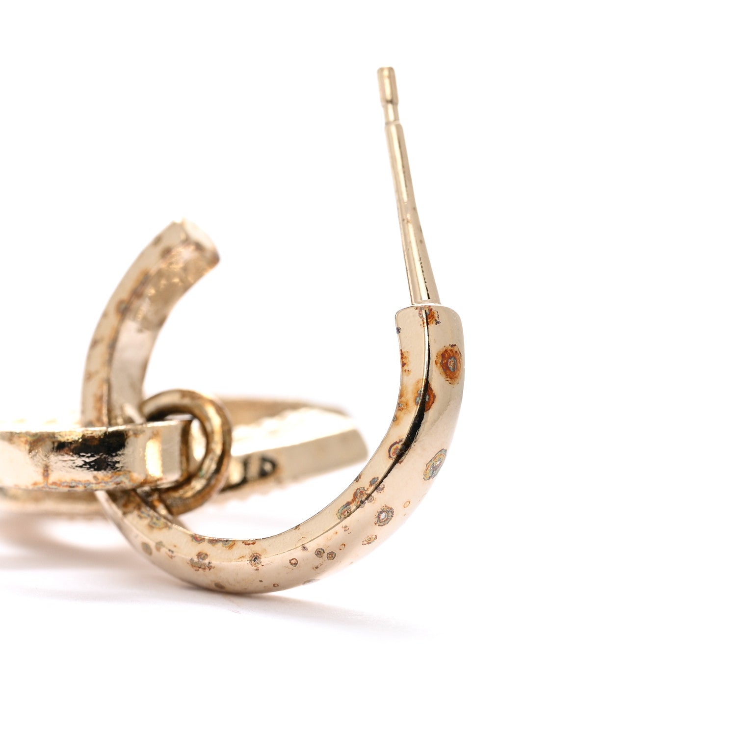 Metal Crystal Studded CC Hoop Drop Earrings Gold