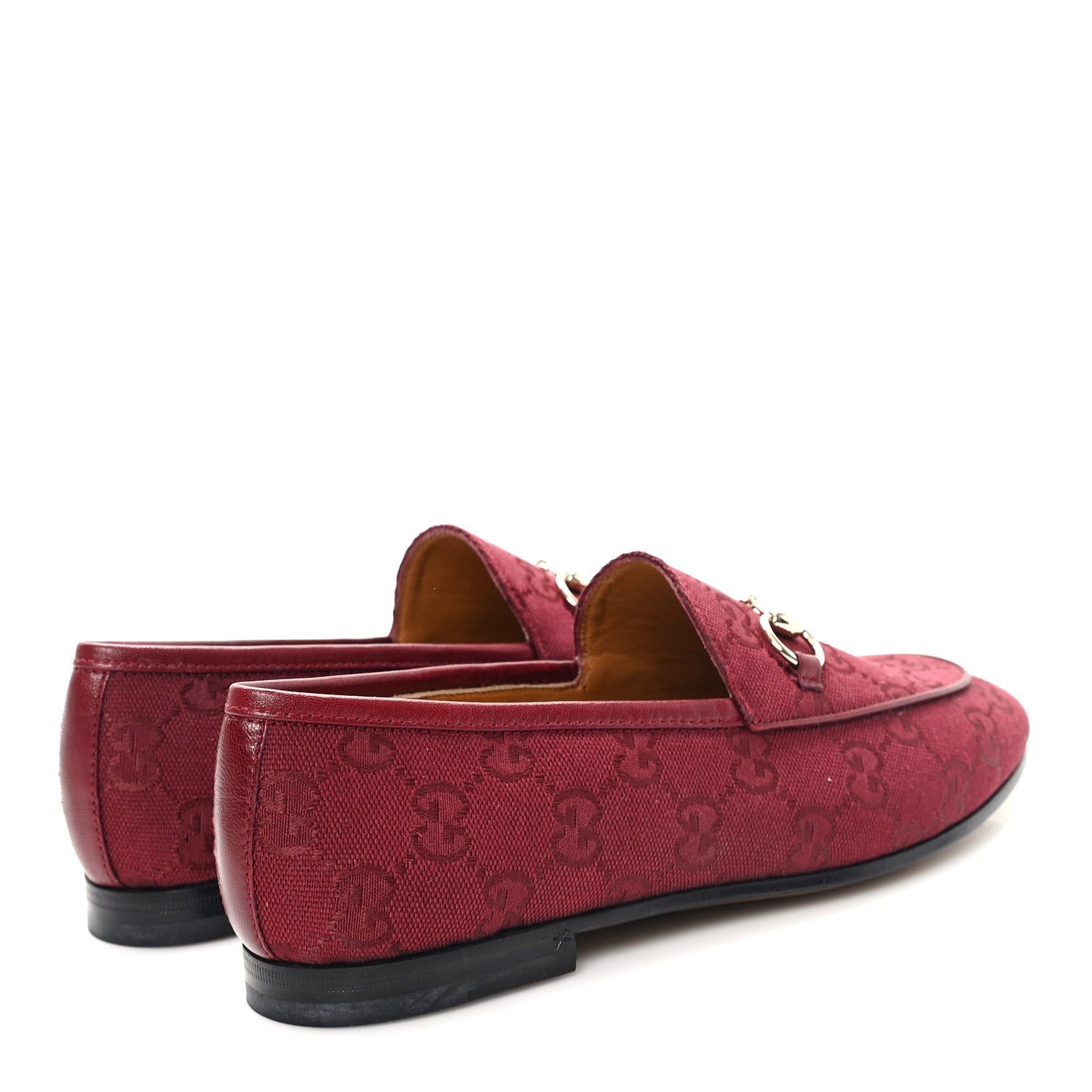 New Canvas GG Monogram Malaga Kid Horsebit Womens Jordaan Loafers 37 Rosso Ancora