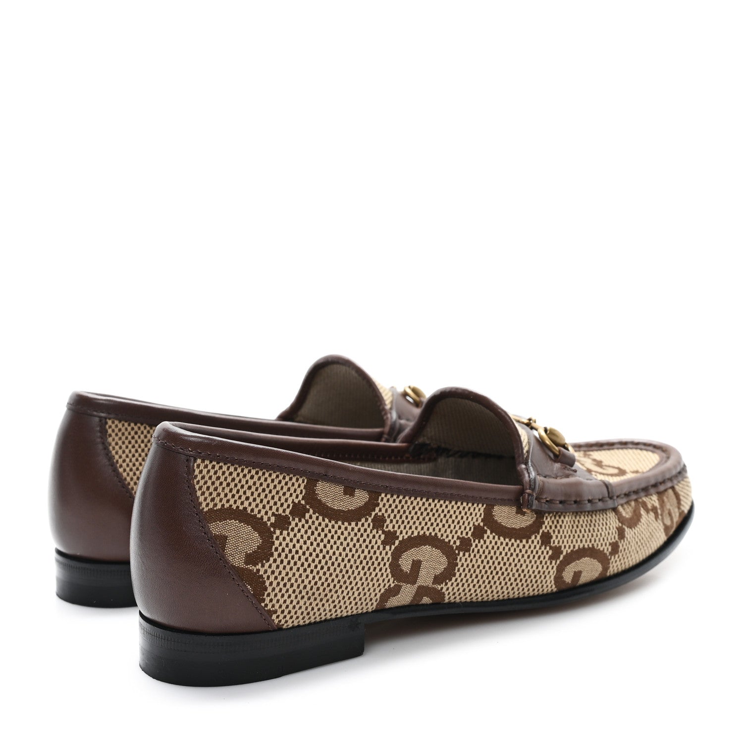 Monogram Jumbo GG Malaga Kid Horsebit Womens Jordaan Loafers 36.5 Beige Ebony New Acero