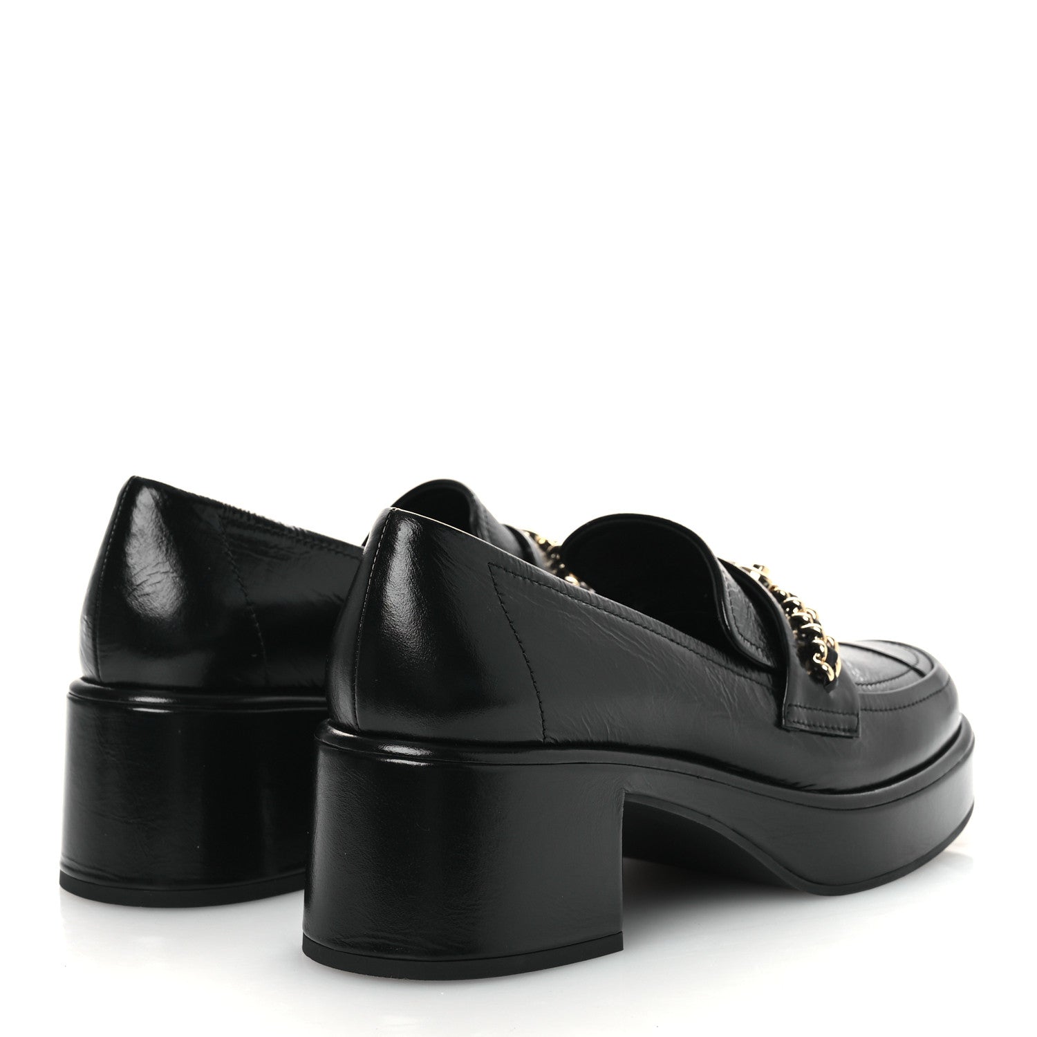 Shiny Calfskin Logo Loafers 38 Black
