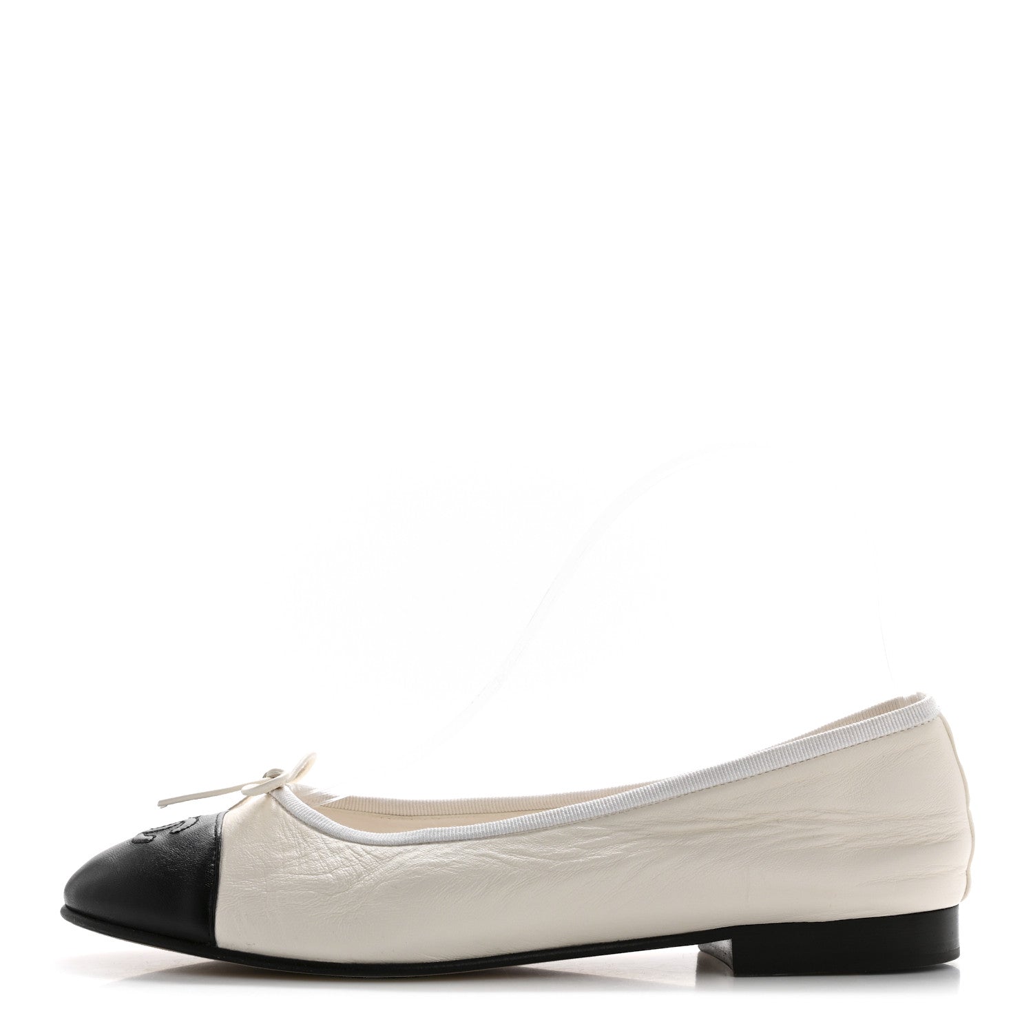 Lambskin Cap Toe CC Ballerina Flats 38.5 White Black