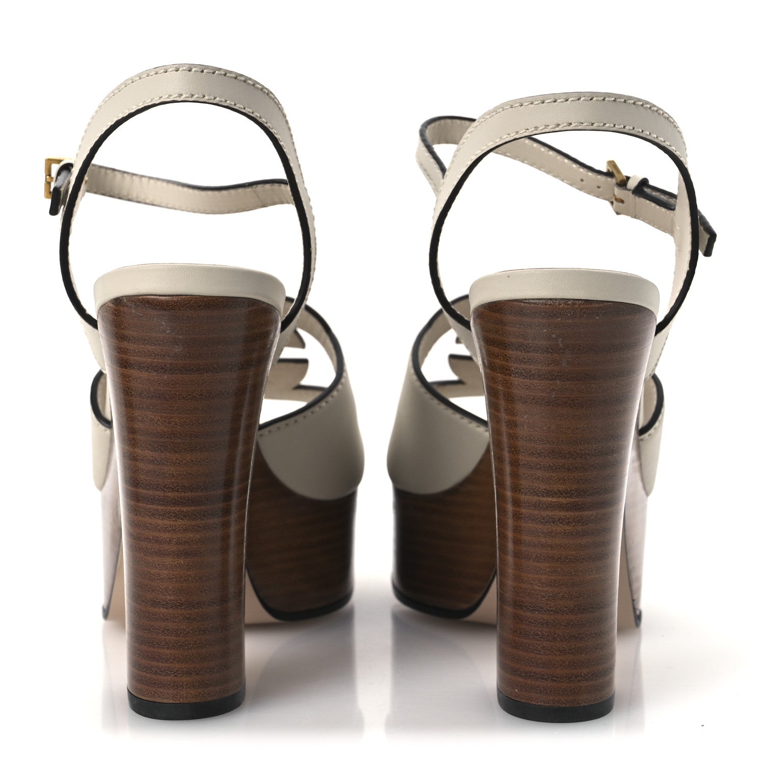 Cosmos Softy Calfskin Wooden Interlocking G Cut-Out 30/120mm Platform Sandals 40 Mystic White