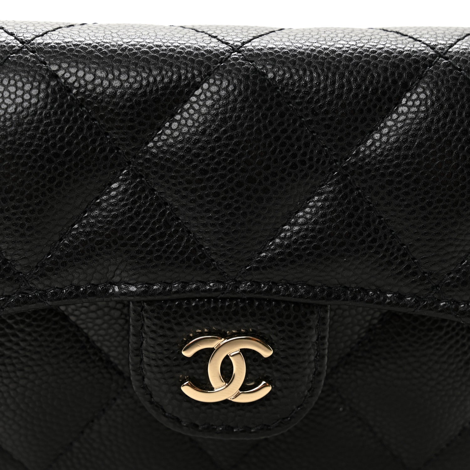 Caviar Quilted Flap Card Holder On Chain Black