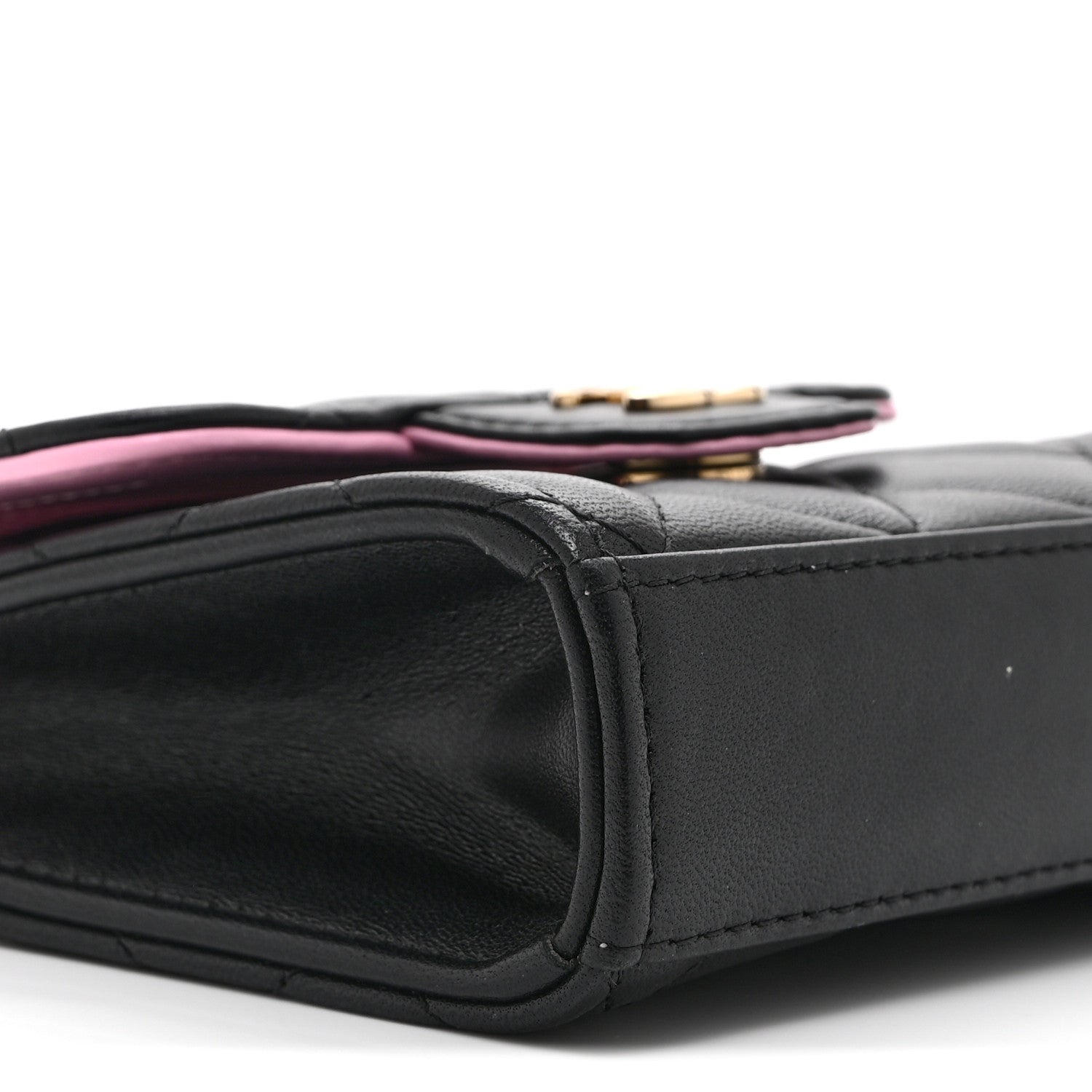 Lambskin Quilted Bi-Color Top Handle Clutch With Chain Black Pink