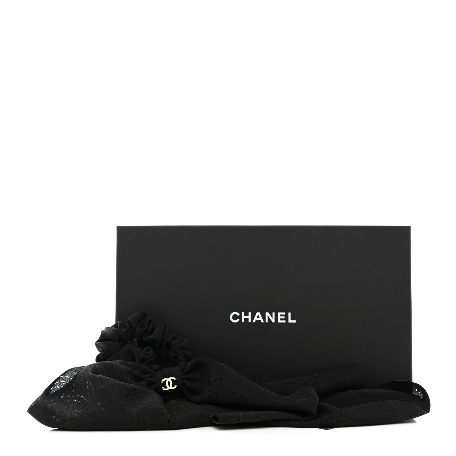 Silk Perforated Bow CC Scrunchie Black