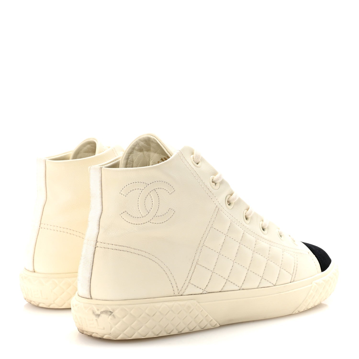 Calfskin High Top CC Sneakers 40 Ivory Black