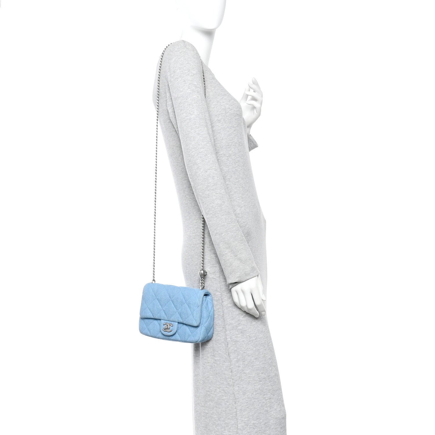 Denim Quilted Sweetheart Mini Flap Blue