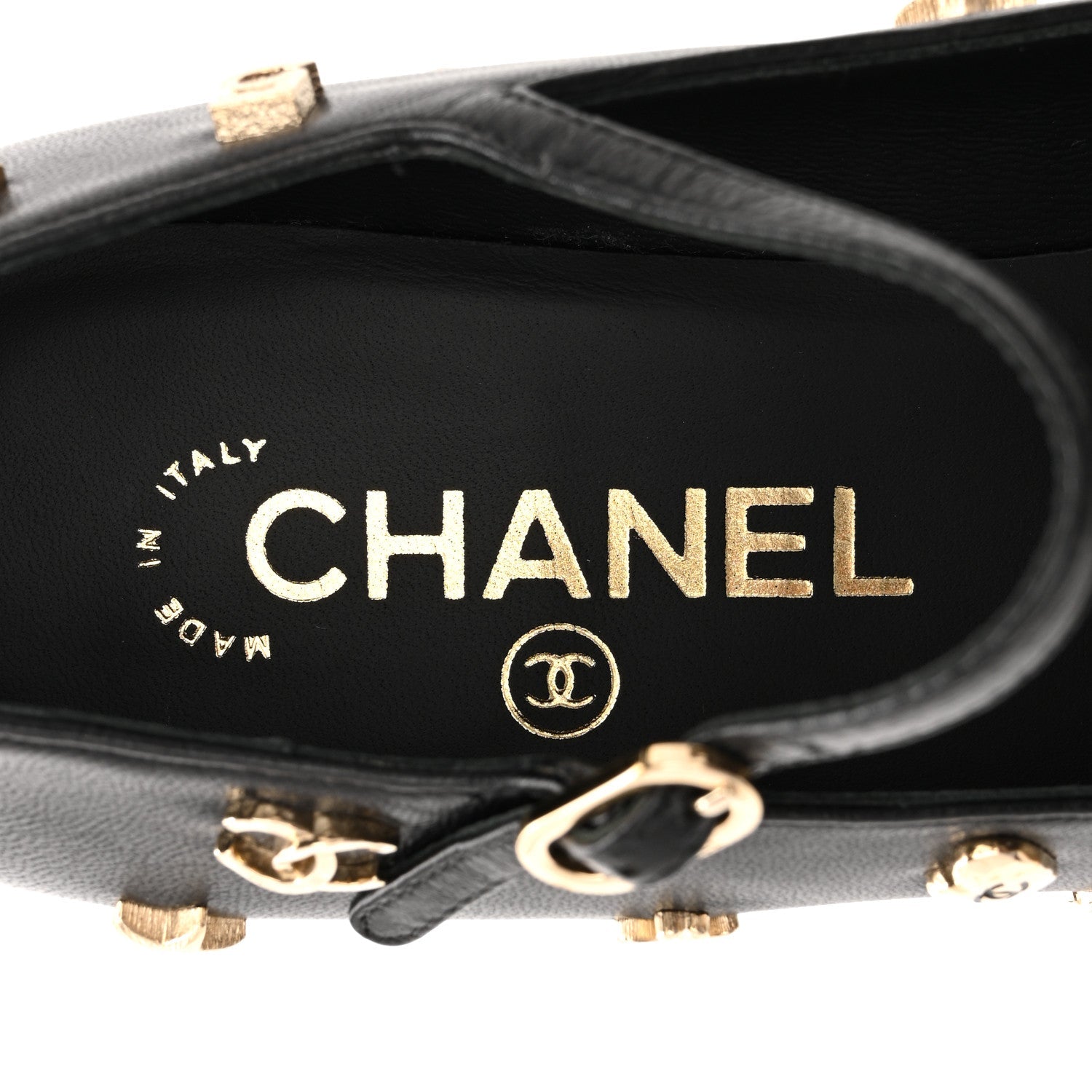 Lambskin Patent Cap Toe Charms Mary Jane Pumps 36.5 Black