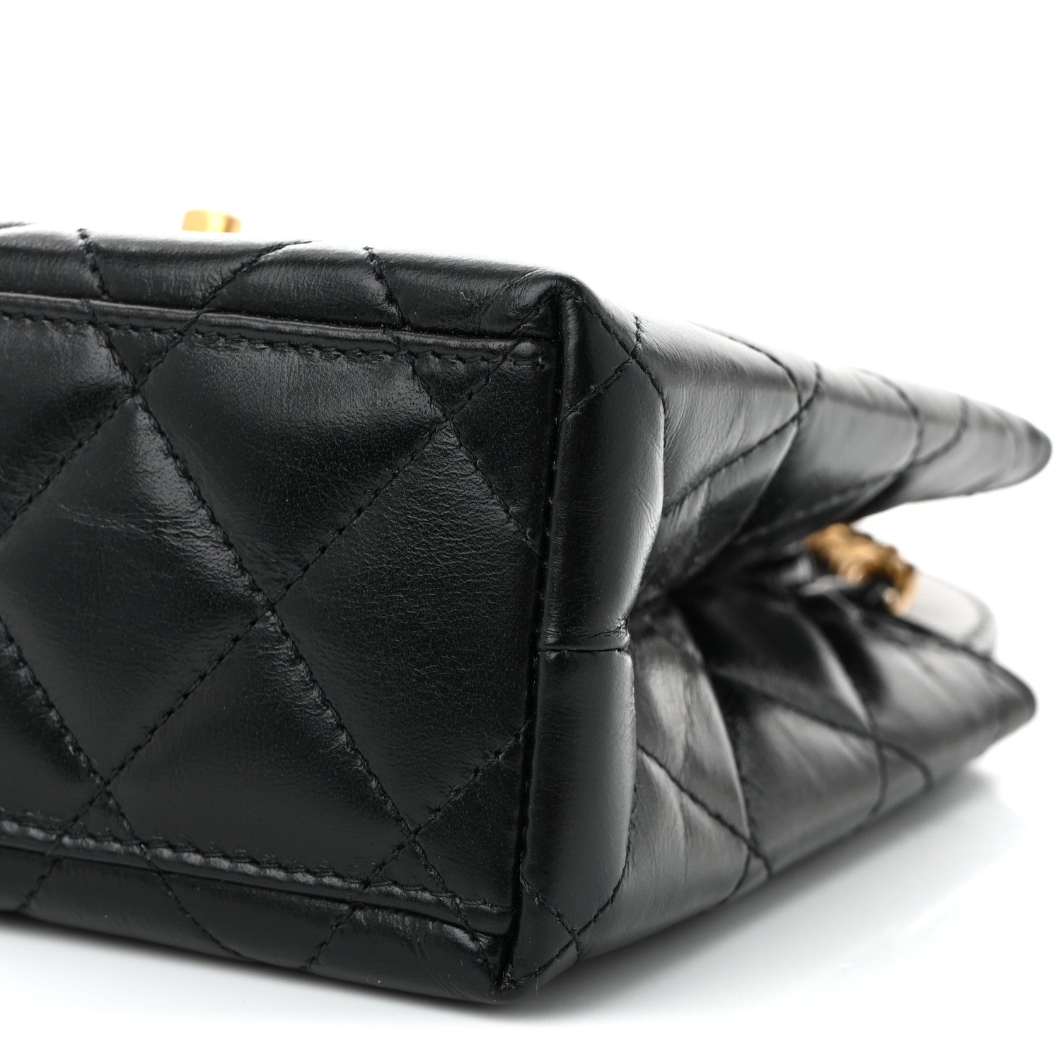 Shiny Aged Calfskin Quilted Nano Kelly Shopper Black