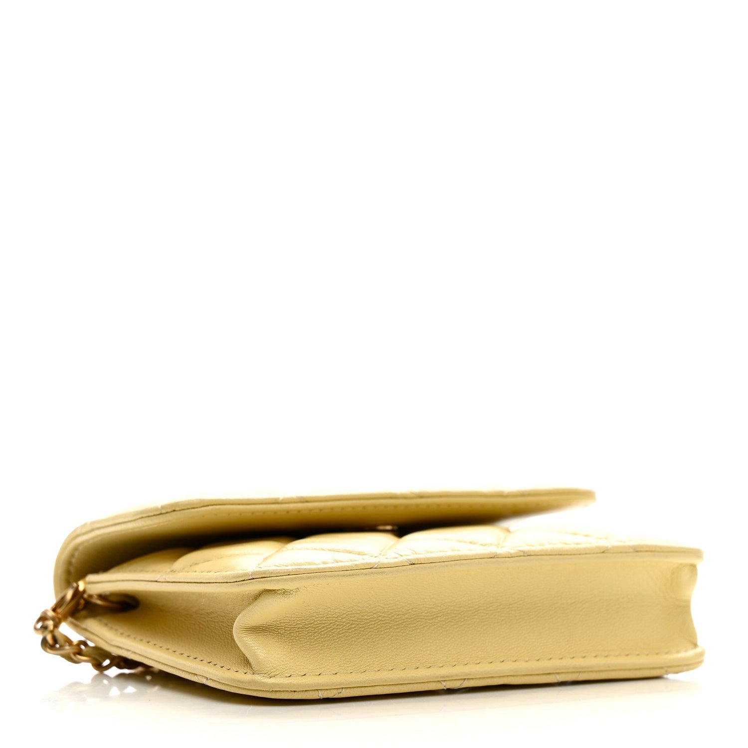 Lambskin Quilted Pearl Crush Clutch With Chain Yellow