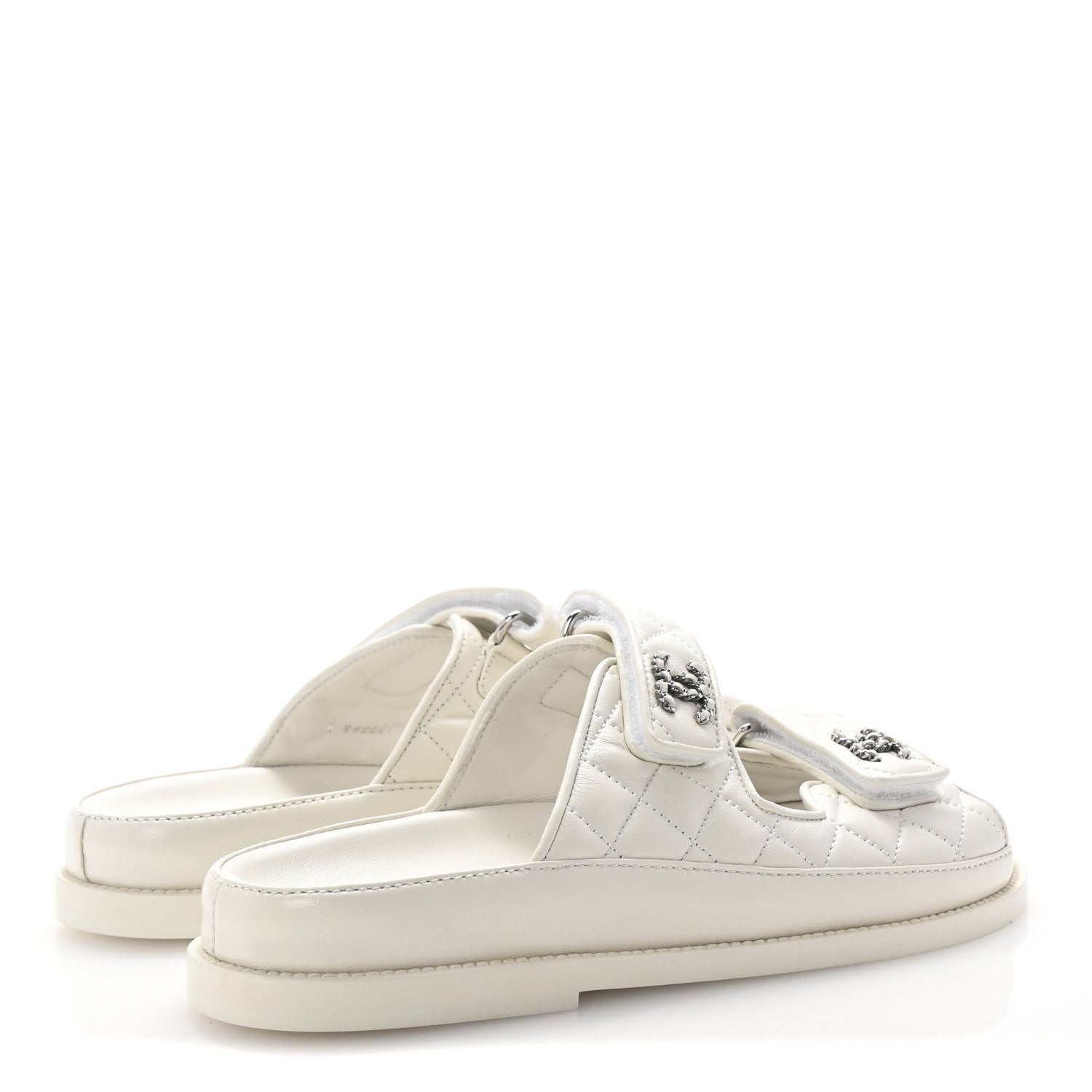 Lambskin Quilted Velcro Dad Chain CC Slide Sandals 37.5 White